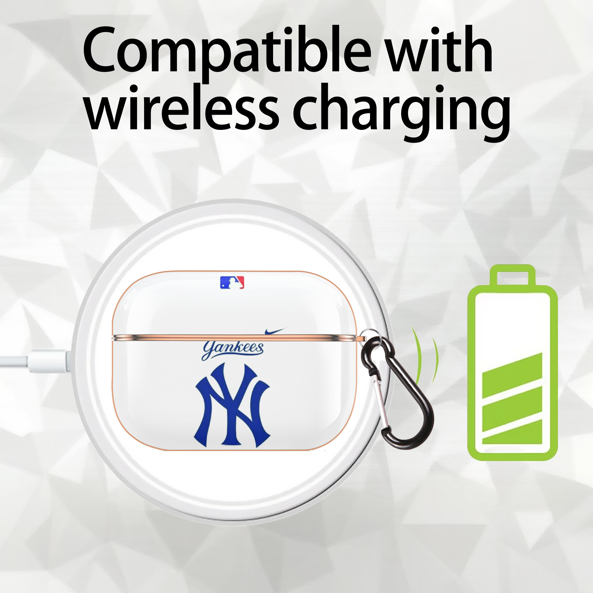 New York Yankees Blue Logo AirPods Pro Protective Case Rose Gold, Flexible PC Material, Precise Fit, Anti-Slip Cover, Full Protection, Fingerprint Resistant, Washable With Keychain