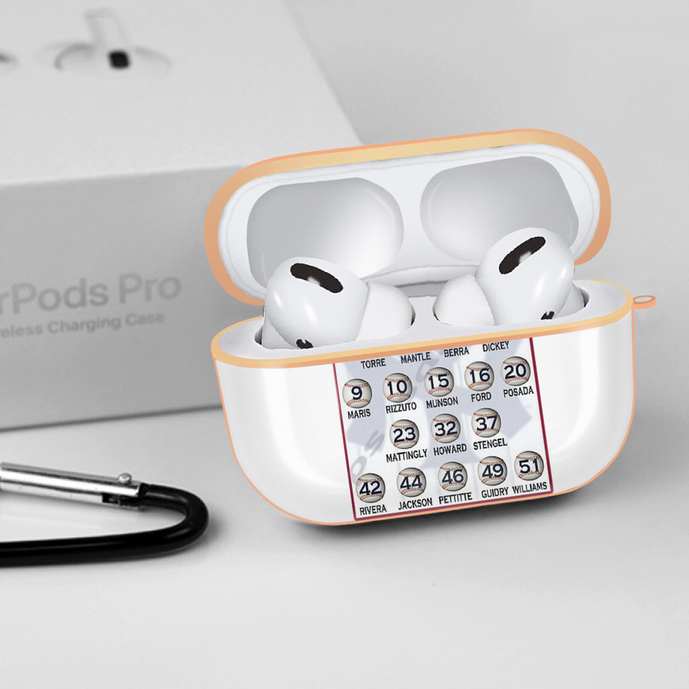 New York Yankees Retired Numbers AirPods Pro Protective Case Rose Gold, Flexible PC Material, Precise Fit, Anti-Slip Cover, Full Protection, Fingerprint Resistant, Washable With Keychain