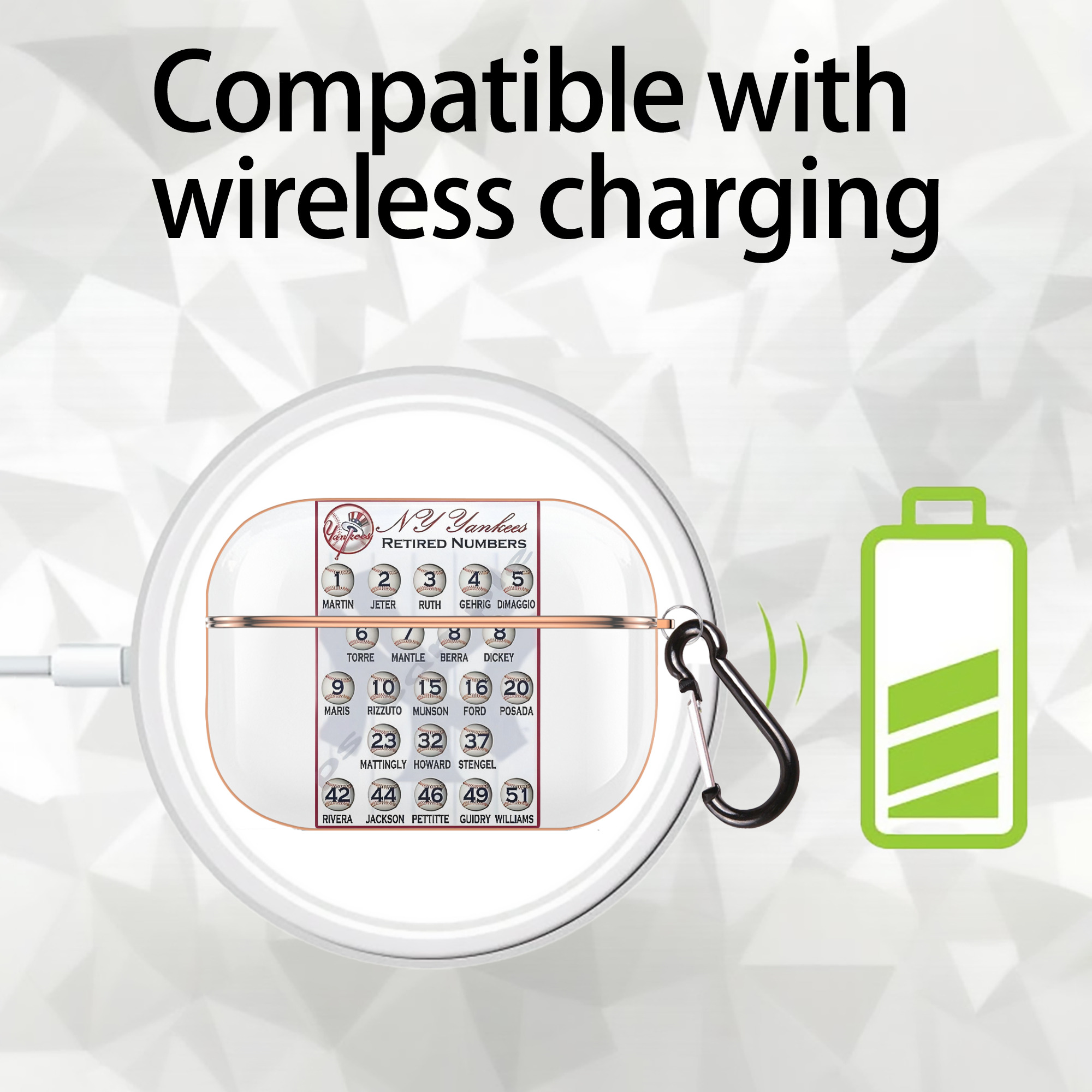 New York Yankees Retired Numbers AirPods Pro Protective Case Rose Gold, Flexible PC Material, Precise Fit, Anti-Slip Cover, Full Protection, Fingerprint Resistant, Washable With Keychain