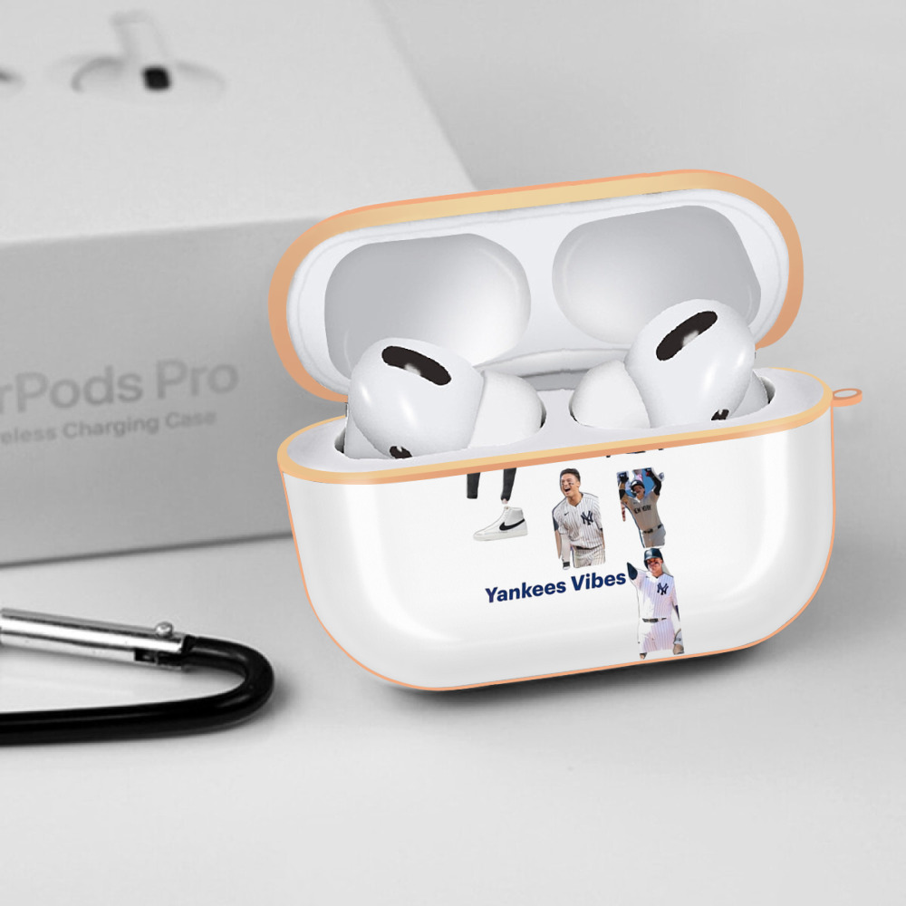 New York Yankees 282 AirPods Pro Protective Case Rose Gold, Flexible PC Material, Precise Fit, Anti-Slip Cover, Full Protection, Fingerprint Resistant, Washable With Keychain