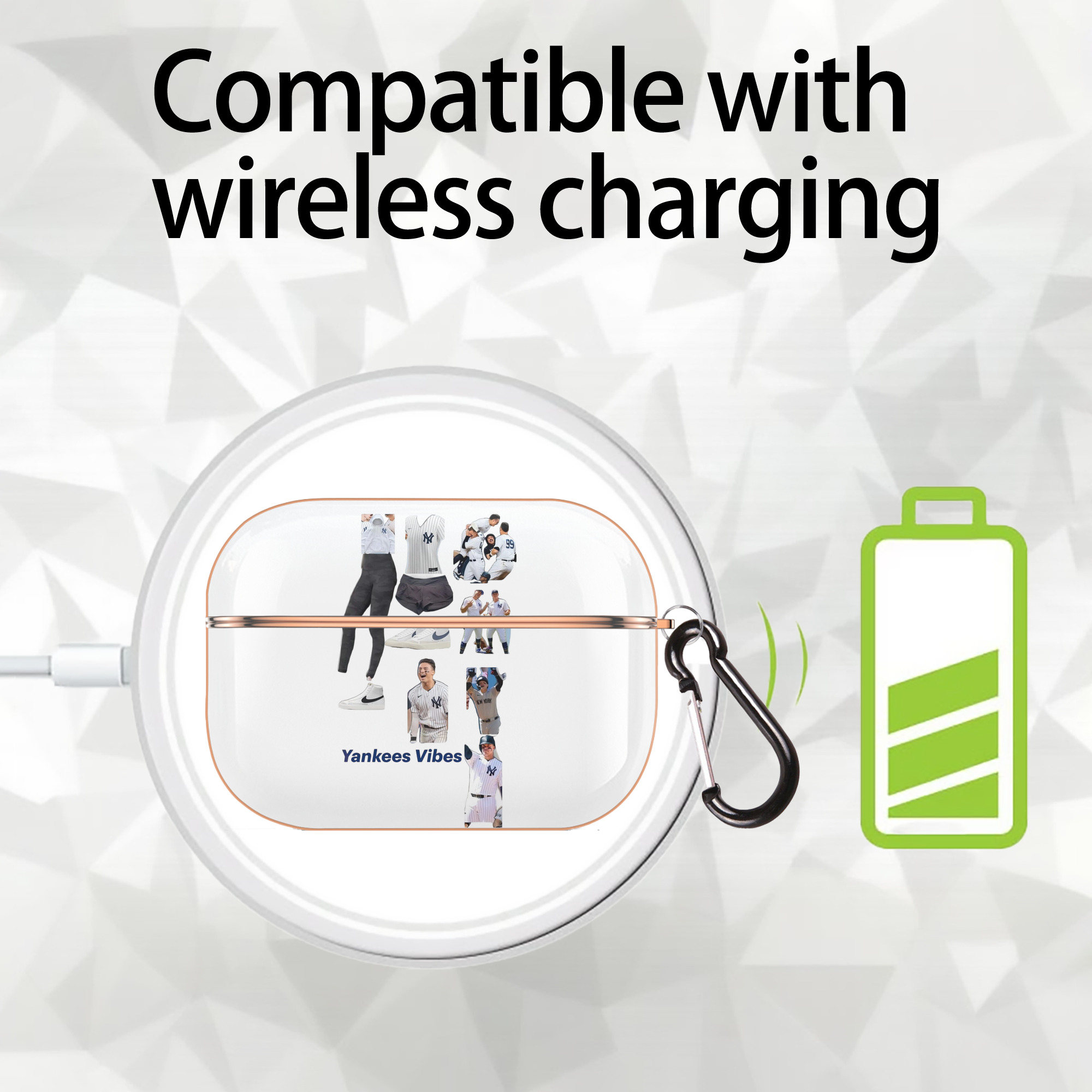 New York Yankees 282 AirPods Pro Protective Case Rose Gold, Flexible PC Material, Precise Fit, Anti-Slip Cover, Full Protection, Fingerprint Resistant, Washable With Keychain