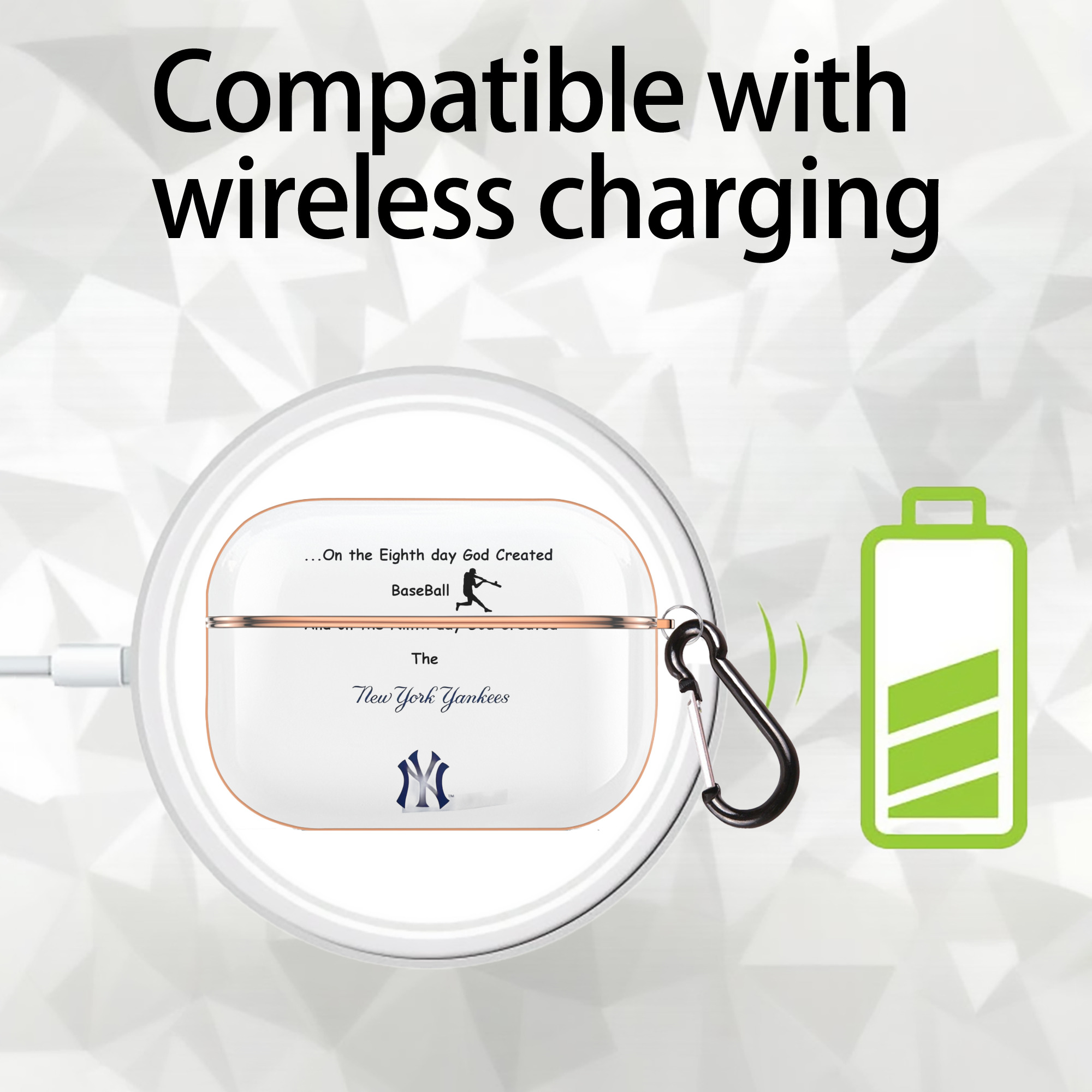 New York Yankees 281 AirPods Pro Protective Case Rose Gold, Flexible PC Material, Precise Fit, Anti-Slip Cover, Full Protection, Fingerprint Resistant, Washable With Keychain