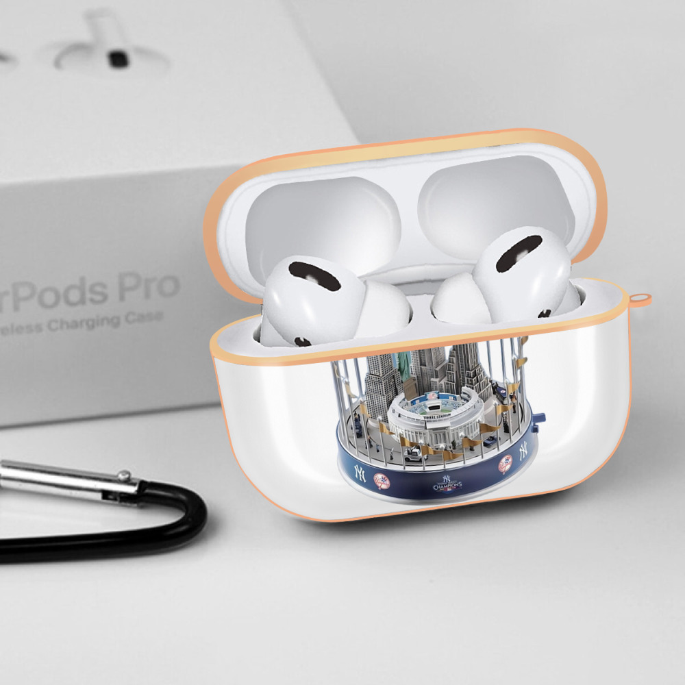 New York Yankees WS Champions Cup AirPods Pro Protective Case Rose Gold, Flexible PC Material, Precise Fit, Anti-Slip Cover, Full Protection, Fingerprint Resistant, Washable With Keychain