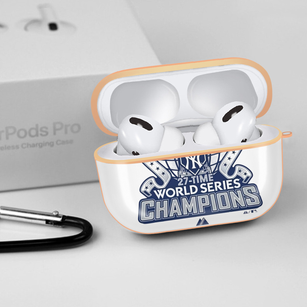 New York Yankees 2009 27th WS Champions Blue AirPods Pro Protective Case Rose Gold, Flexible PC Material, Precise Fit, Anti-Slip Cover, Full Protection, Fingerprint Resistant, Washable With Keychain