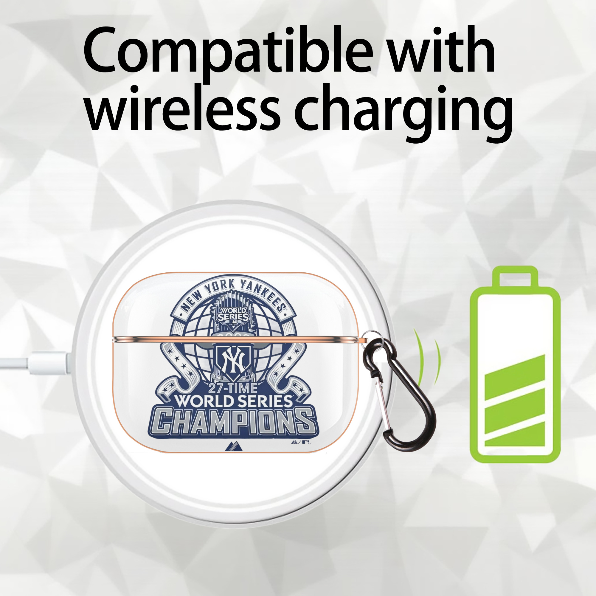 New York Yankees 2009 27th WS Champions Blue AirPods Pro Protective Case Rose Gold, Flexible PC Material, Precise Fit, Anti-Slip Cover, Full Protection, Fingerprint Resistant, Washable With Keychain