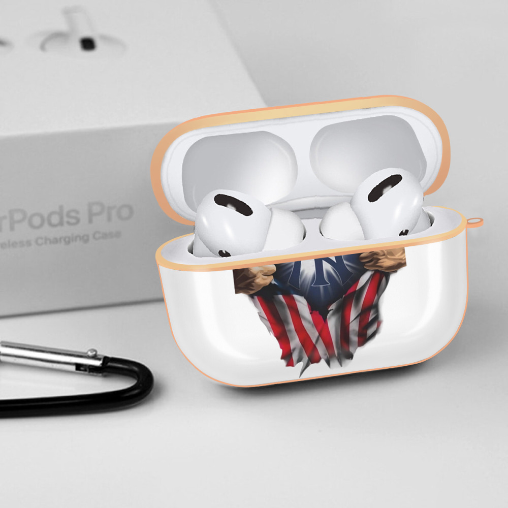 New York Yankees US Flag Yankees Inside Me AirPods Pro Protective Case Rose Gold, Flexible PC Material, Precise Fit, Anti-Slip Cover, Full Protection, Fingerprint Resistant, Washable With Keychain