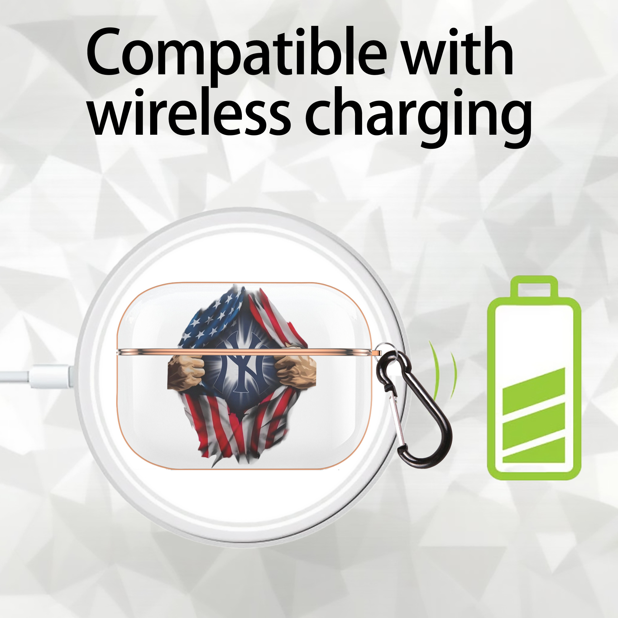 New York Yankees US Flag Yankees Inside Me AirPods Pro Protective Case Rose Gold, Flexible PC Material, Precise Fit, Anti-Slip Cover, Full Protection, Fingerprint Resistant, Washable With Keychain