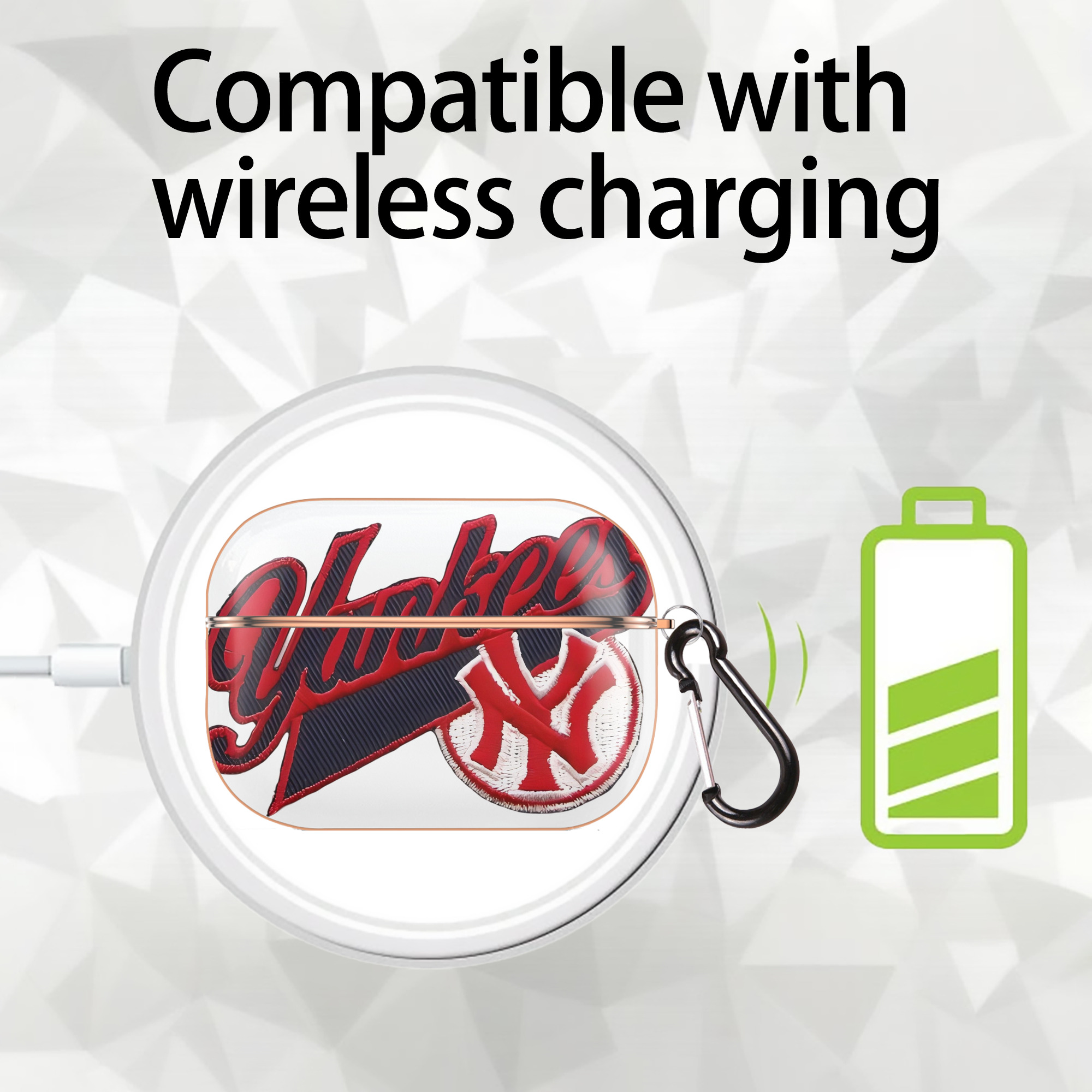 New York Yankees 77 AirPods Pro Protective Case Rose Gold, Flexible PC Material, Precise Fit, Anti-Slip Cover, Full Protection, Fingerprint Resistant, Washable With Keychain