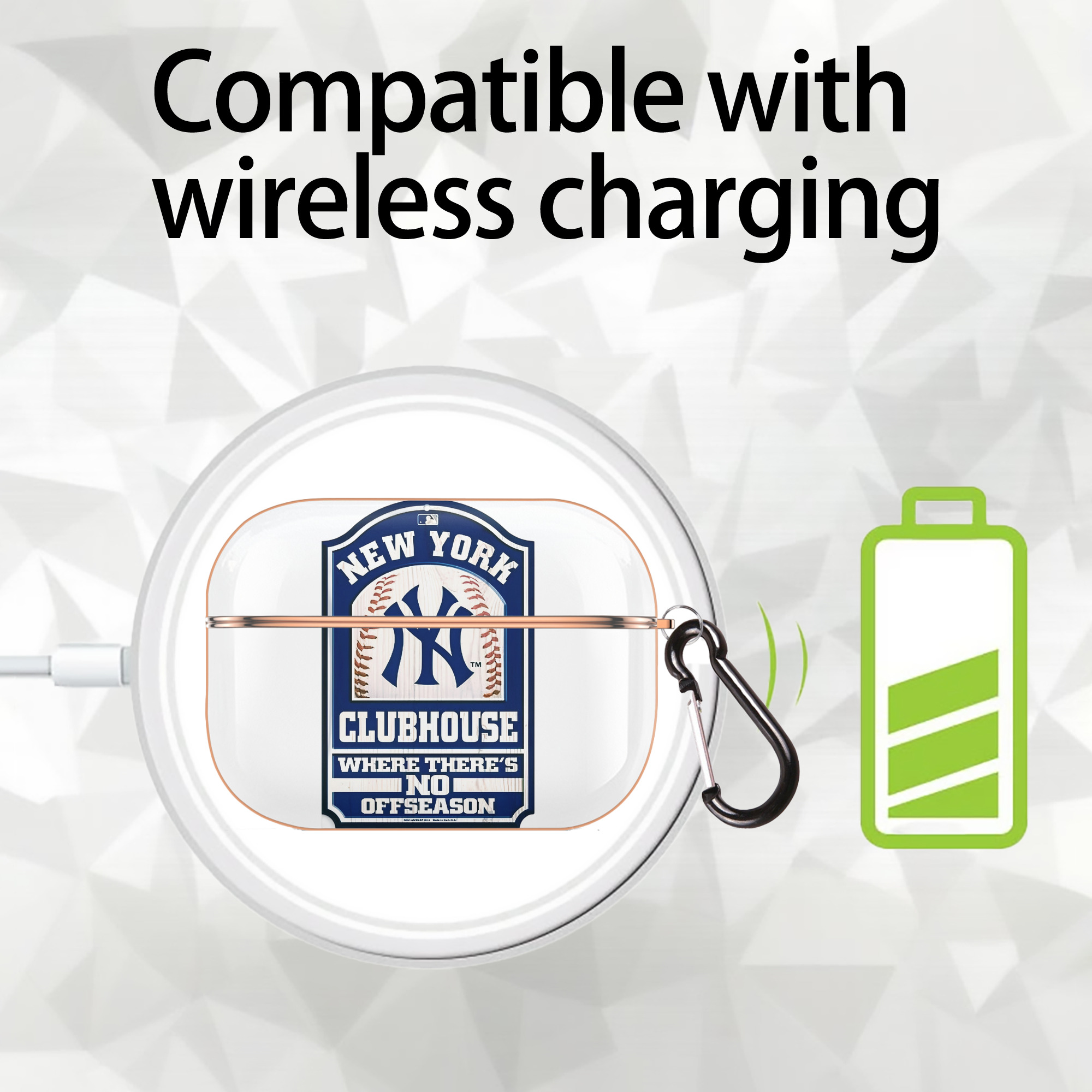 New York Yankees Club House AirPods Pro Protective Case Rose Gold, Flexible PC Material, Precise Fit, Anti-Slip Cover, Full Protection, Fingerprint Resistant, Washable With Keychain