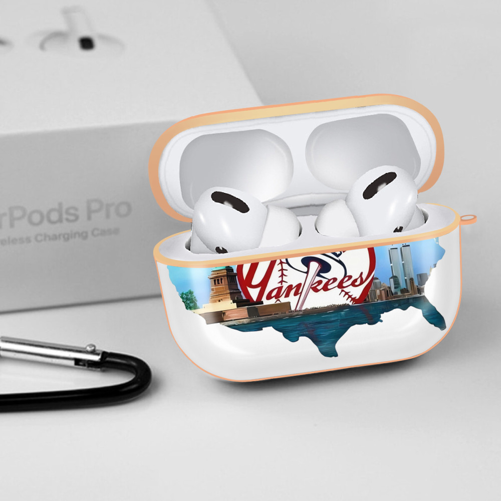 New York Yankees Whole USA AirPods Pro Protective Case Rose Gold, Flexible PC Material, Precise Fit, Anti-Slip Cover, Full Protection, Fingerprint Resistant, Washable With Keychain