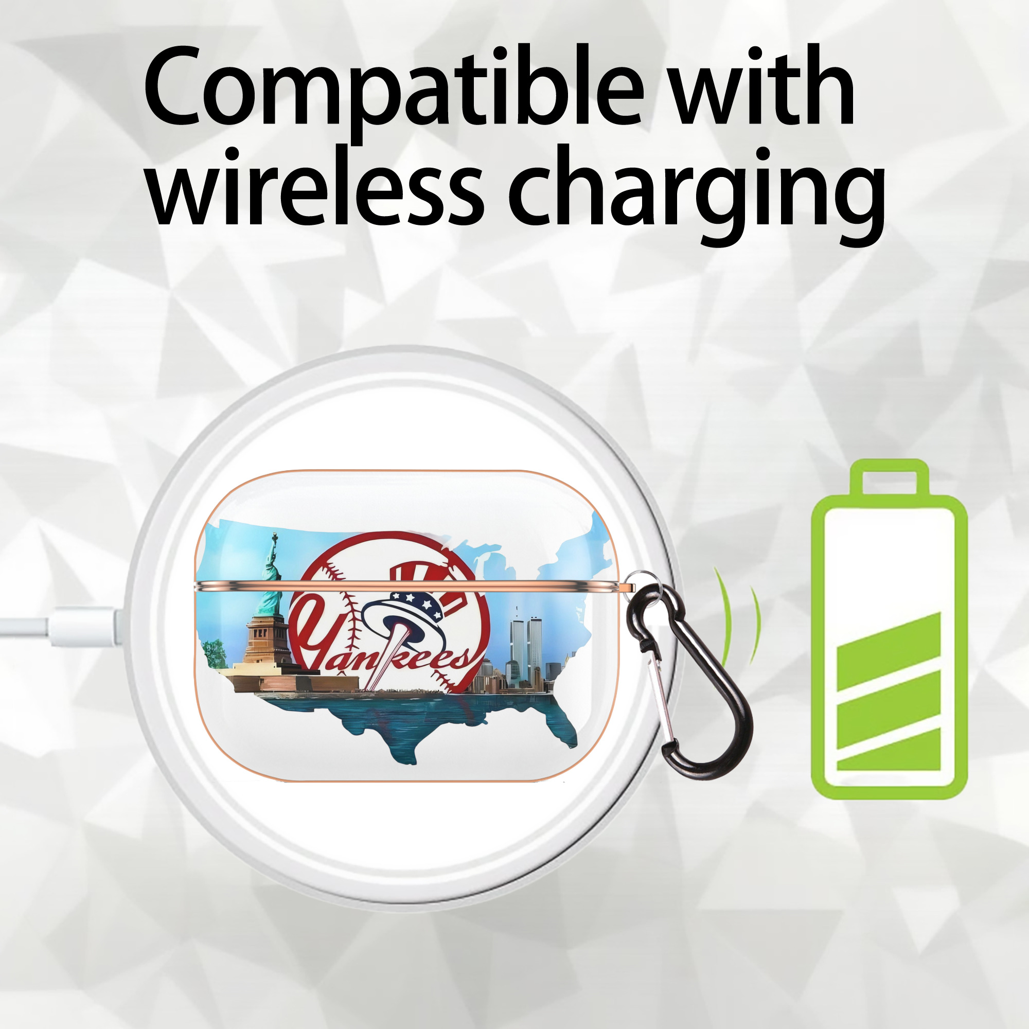 New York Yankees Whole USA AirPods Pro Protective Case Rose Gold, Flexible PC Material, Precise Fit, Anti-Slip Cover, Full Protection, Fingerprint Resistant, Washable With Keychain