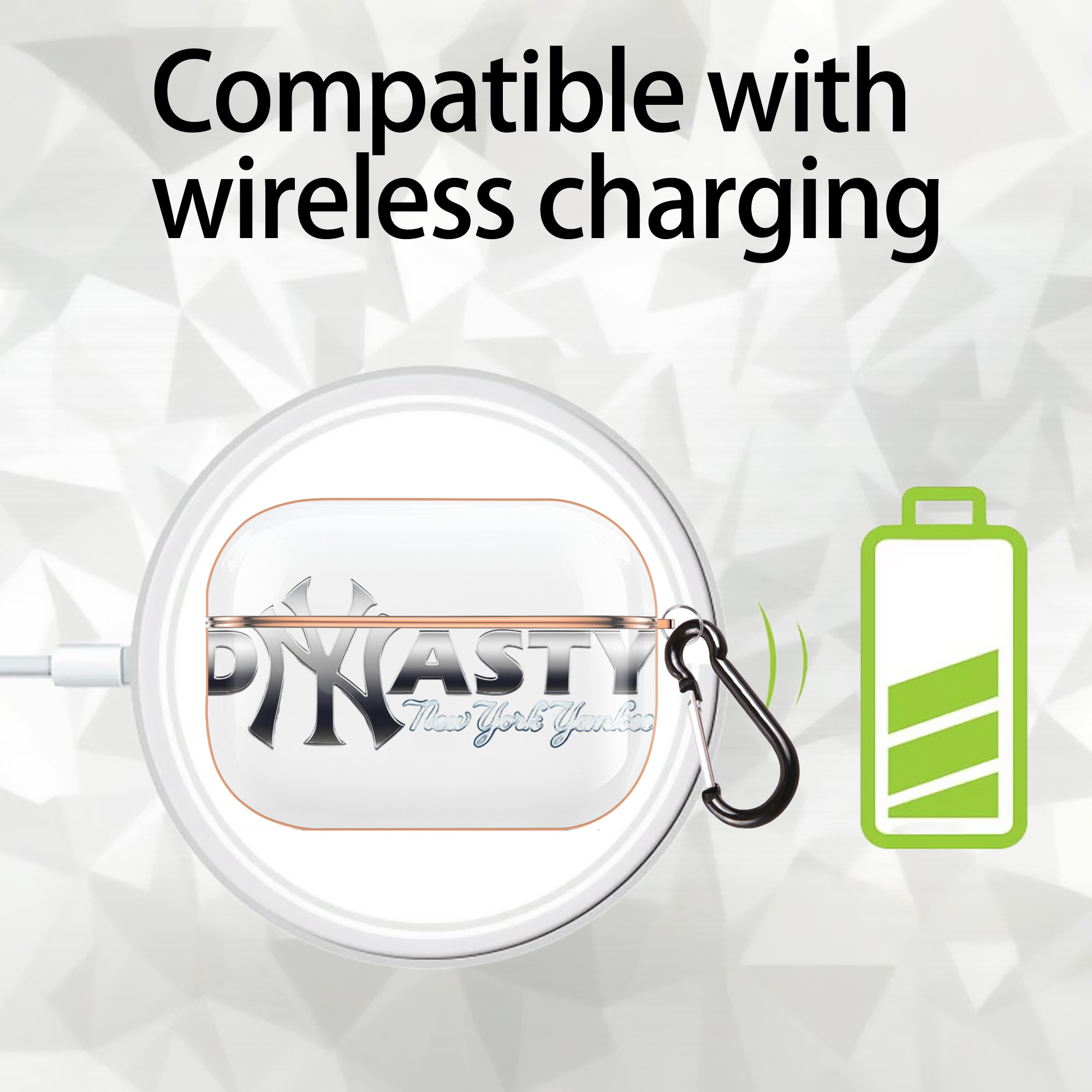 New York Yankees Dyasty AirPods Pro Protective Case Rose Gold, Flexible PC Material, Precise Fit, Anti-Slip Cover, Full Protection, Fingerprint Resistant, Washable With Keychain