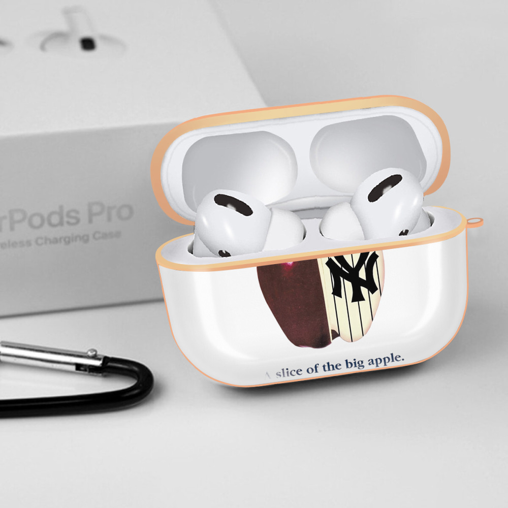 New York Yankees A Slice of The Big Apple AirPods Pro Protective Case Rose Gold, Flexible PC Material, Precise Fit, Anti-Slip Cover, Full Protection, Fingerprint Resistant, Washable With Keychain