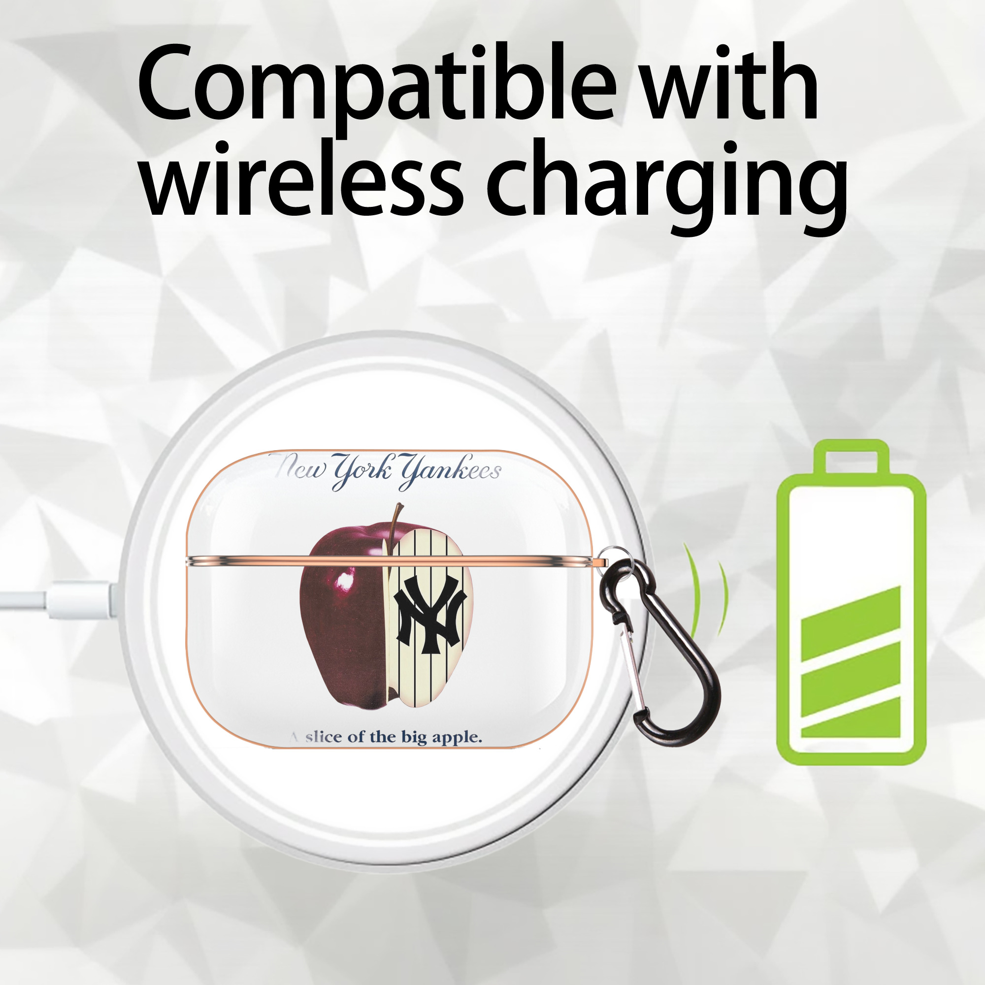 New York Yankees A Slice of The Big Apple AirPods Pro Protective Case Rose Gold, Flexible PC Material, Precise Fit, Anti-Slip Cover, Full Protection, Fingerprint Resistant, Washable With Keychain