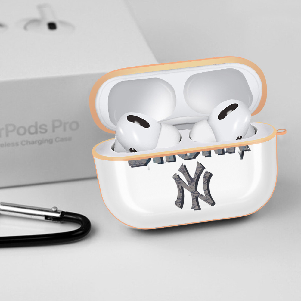 New York Yankees The Bronx AirPods Pro Protective Case Rose Gold, Flexible PC Material, Precise Fit, Anti-Slip Cover, Full Protection, Fingerprint Resistant, Washable With Keychain
