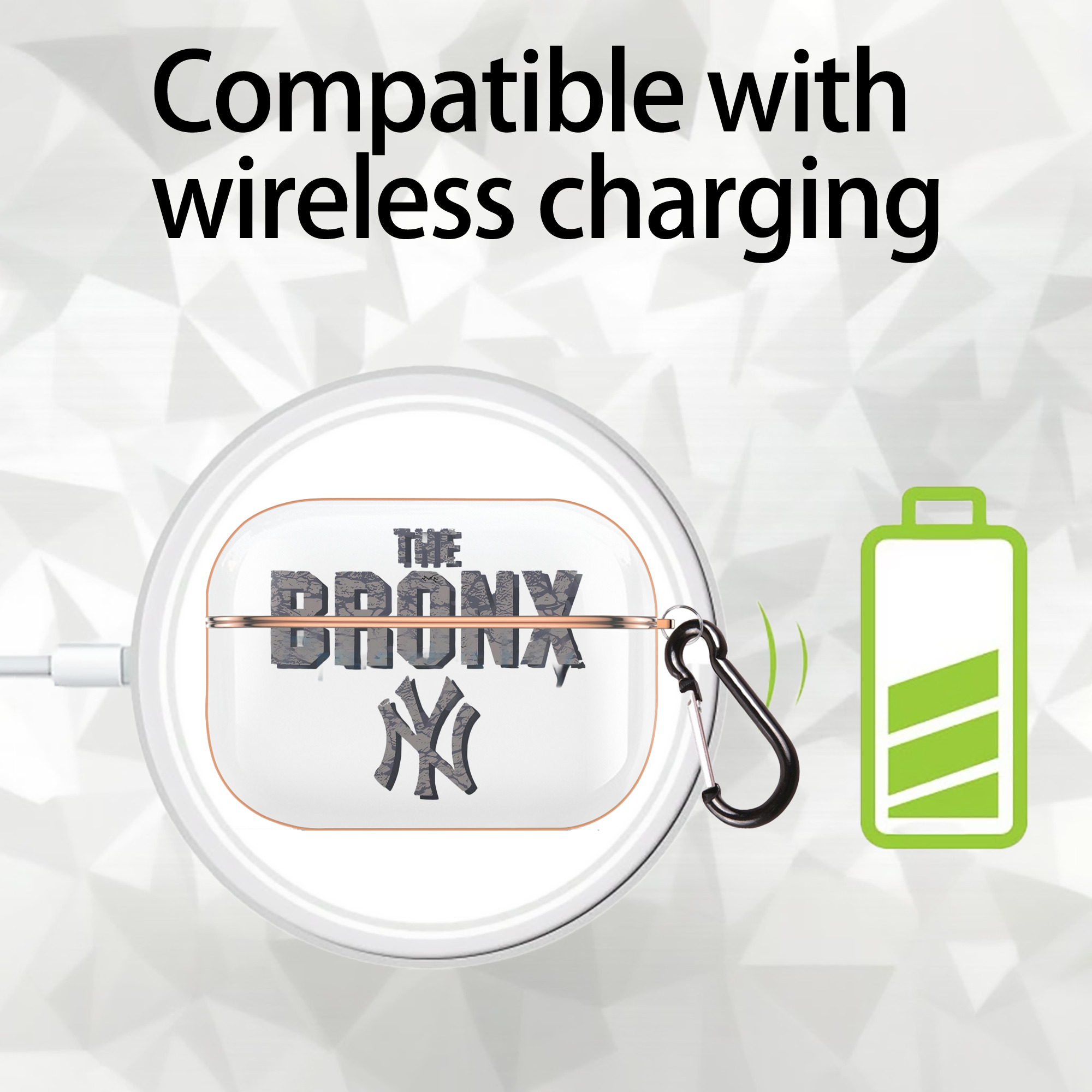 New York Yankees The Bronx AirPods Pro Protective Case Rose Gold, Flexible PC Material, Precise Fit, Anti-Slip Cover, Full Protection, Fingerprint Resistant, Washable With Keychain