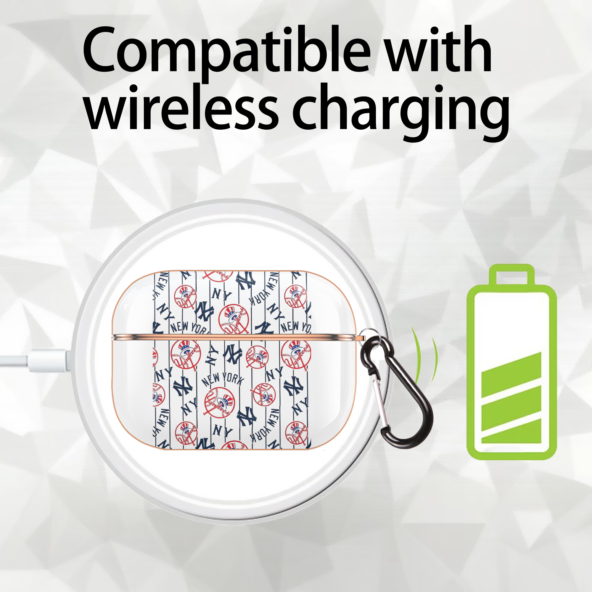 New York Yankees 78 AirPods Pro Protective Case Rose Gold, Flexible PC Material, Precise Fit, Anti-Slip Cover, Full Protection, Fingerprint Resistant, Washable With Keychain