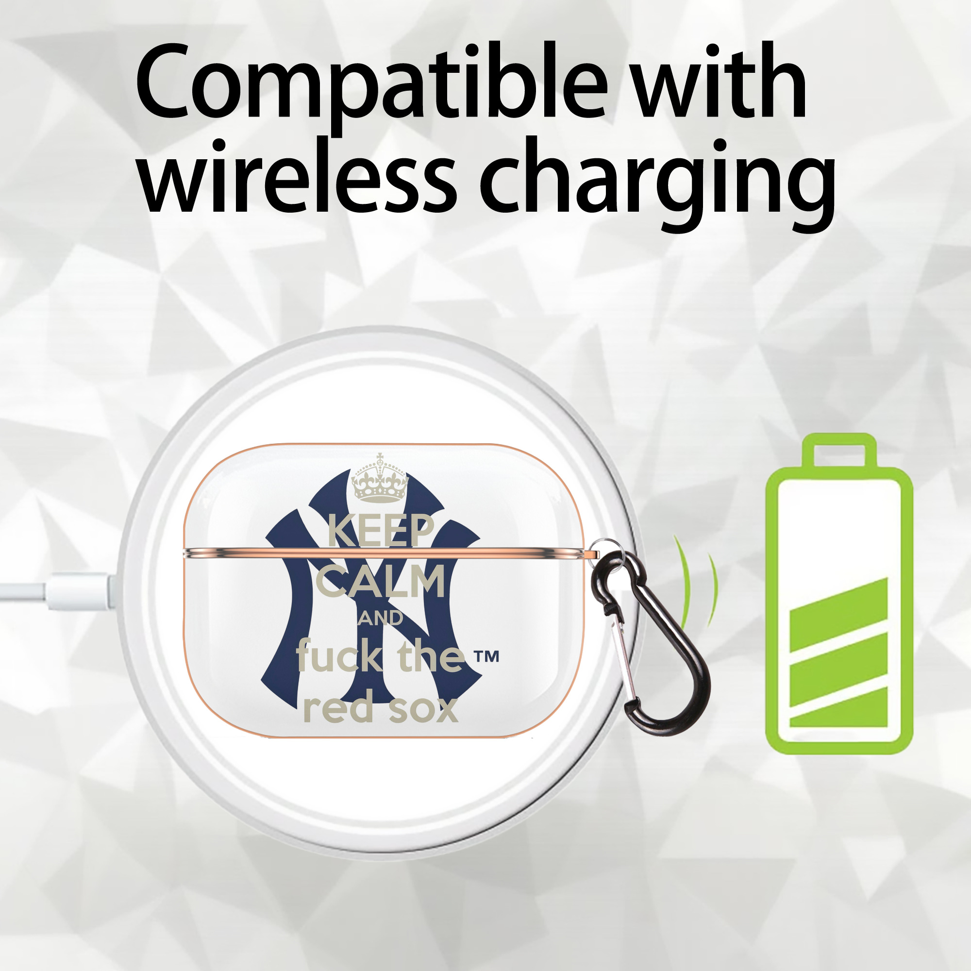 New York Yankees Keep Calm and Fuck The Red Sox AirPods Pro Protective Case Rose Gold, Flexible PC Material, Precise Fit, Anti-Slip Cover, Full Protection, Fingerprint Resistant, Washable With Keychain