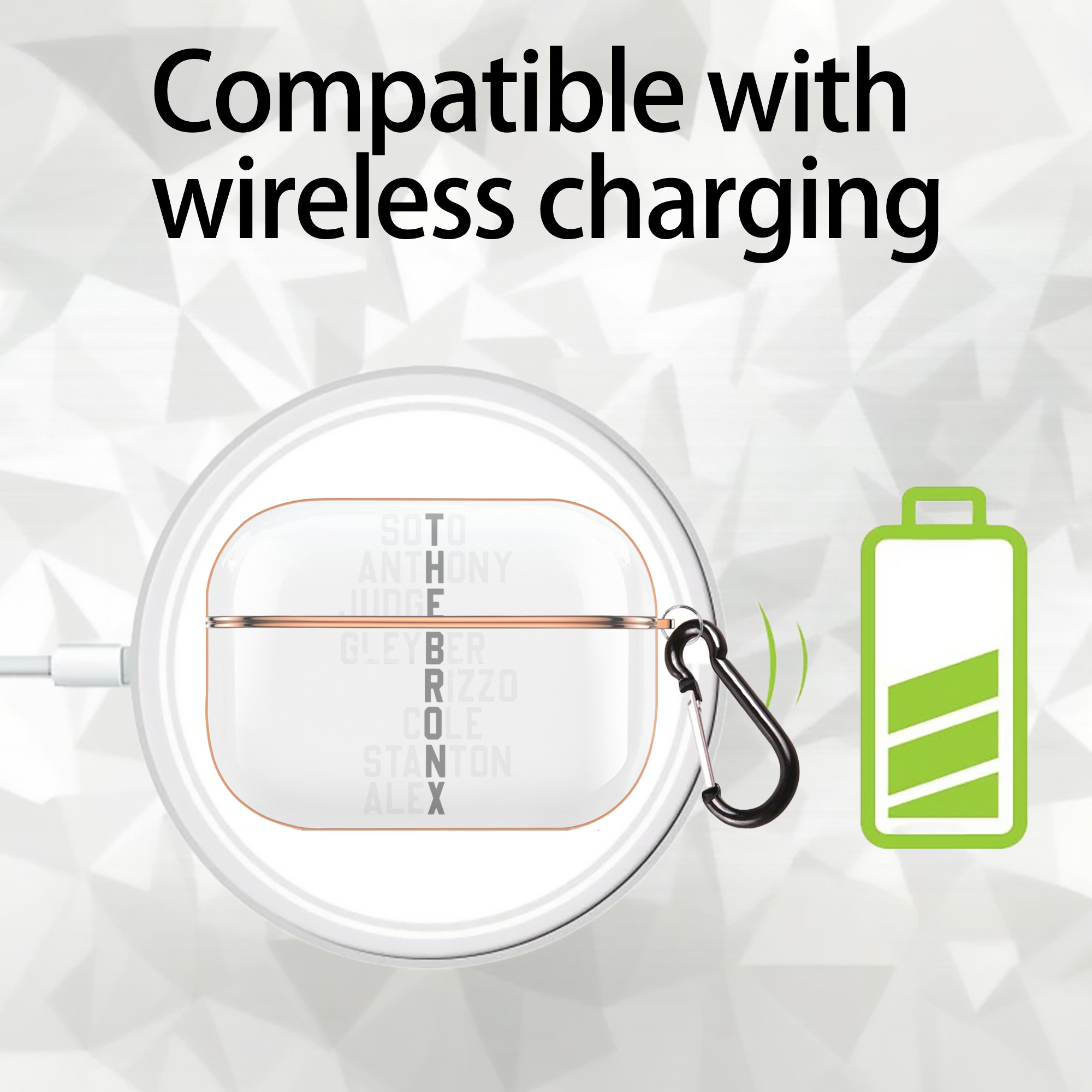 New York Yankees The Bronx Player Name AirPods Pro Protective Case Rose Gold, Flexible PC Material, Precise Fit, Anti-Slip Cover, Full Protection, Fingerprint Resistant, Washable With Keychain