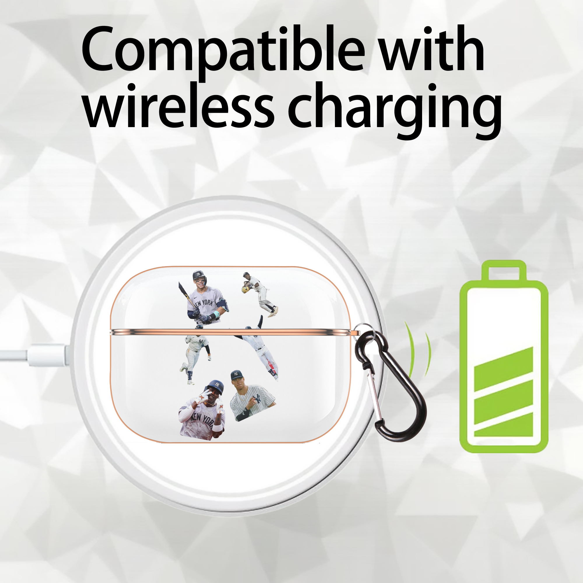 New York Yankees 284 AirPods Pro Protective Case Rose Gold, Flexible PC Material, Precise Fit, Anti-Slip Cover, Full Protection, Fingerprint Resistant, Washable With Keychain