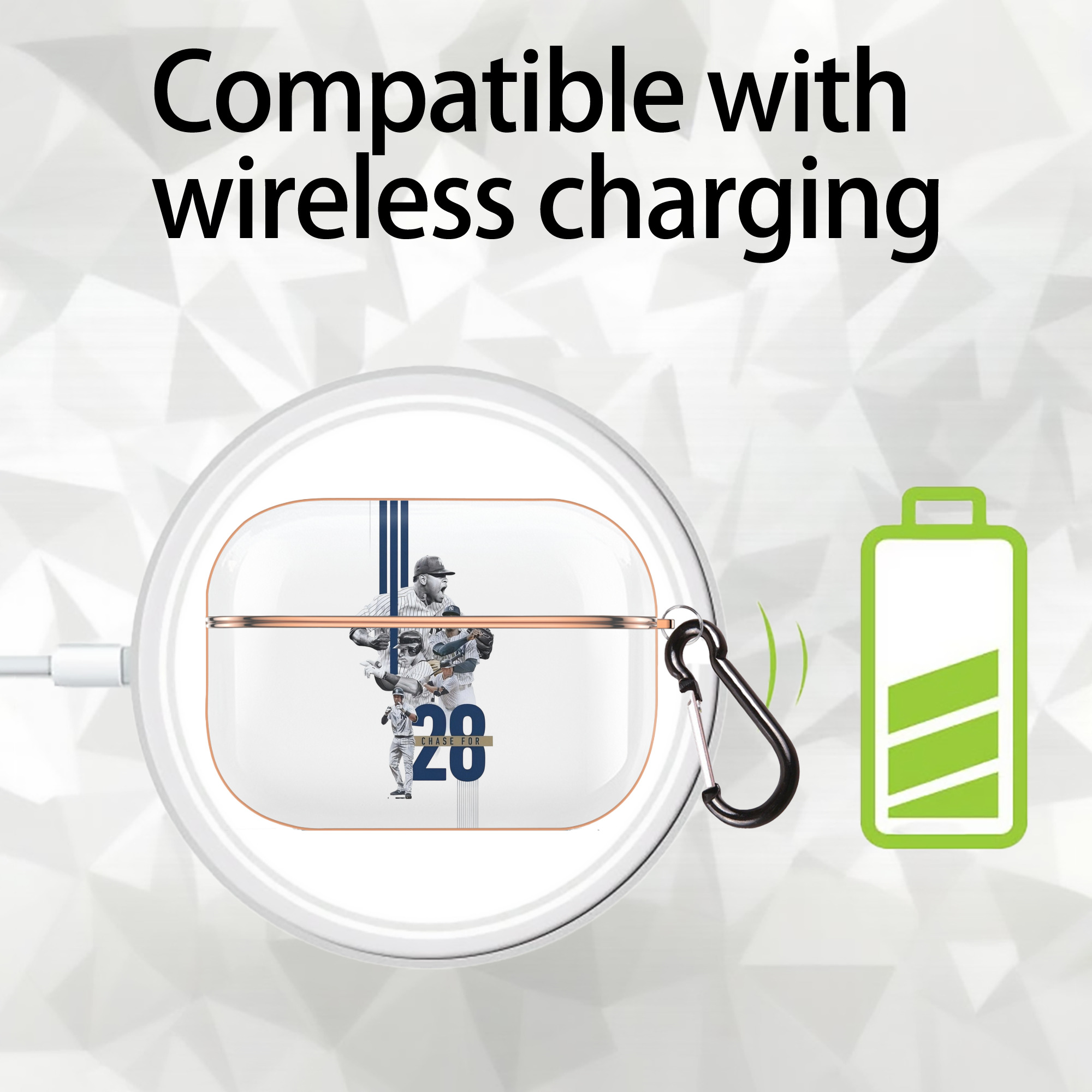 New York Yankees Chase For 28 AirPods Pro Protective Case Rose Gold, Flexible PC Material, Precise Fit, Anti-Slip Cover, Full Protection, Fingerprint Resistant, Washable With Keychain