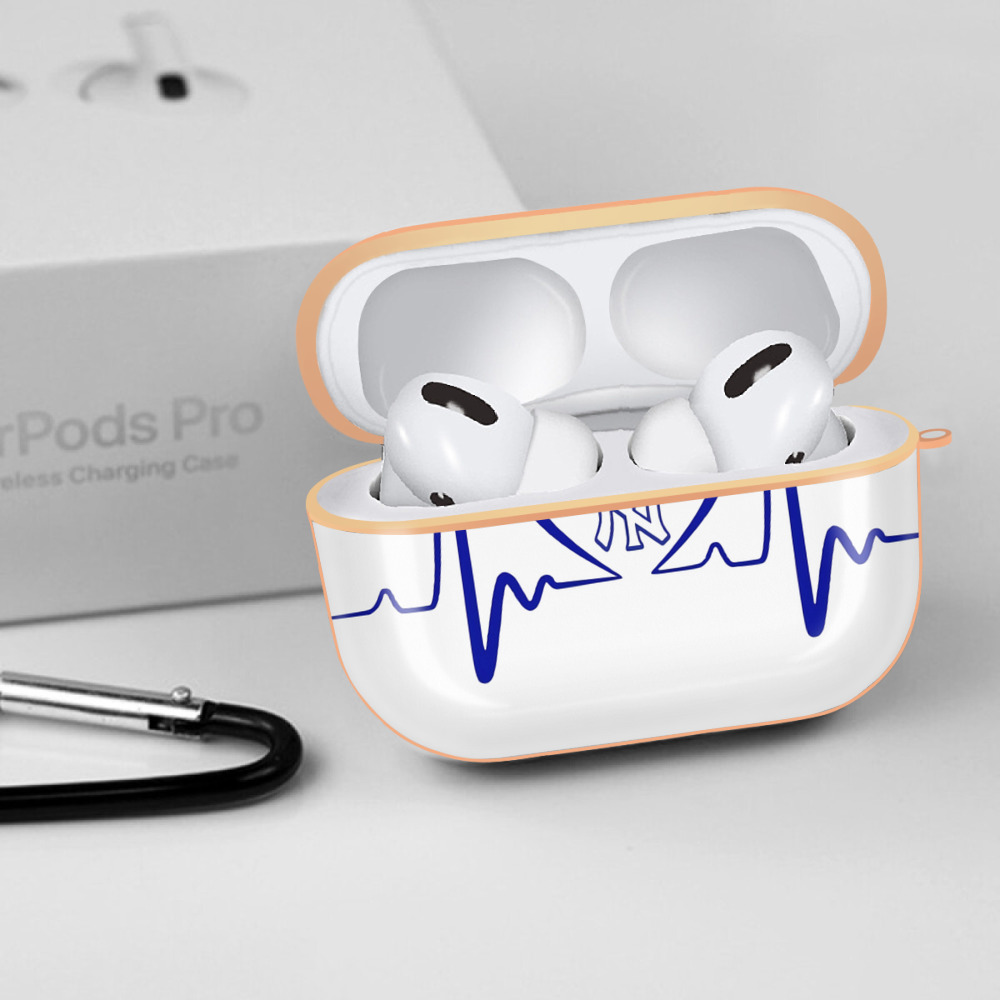 New York Yankees EKG Heart Line AirPods Pro Protective Case Rose Gold, Flexible PC Material, Precise Fit, Anti-Slip Cover, Full Protection, Fingerprint Resistant, Washable With Keychain