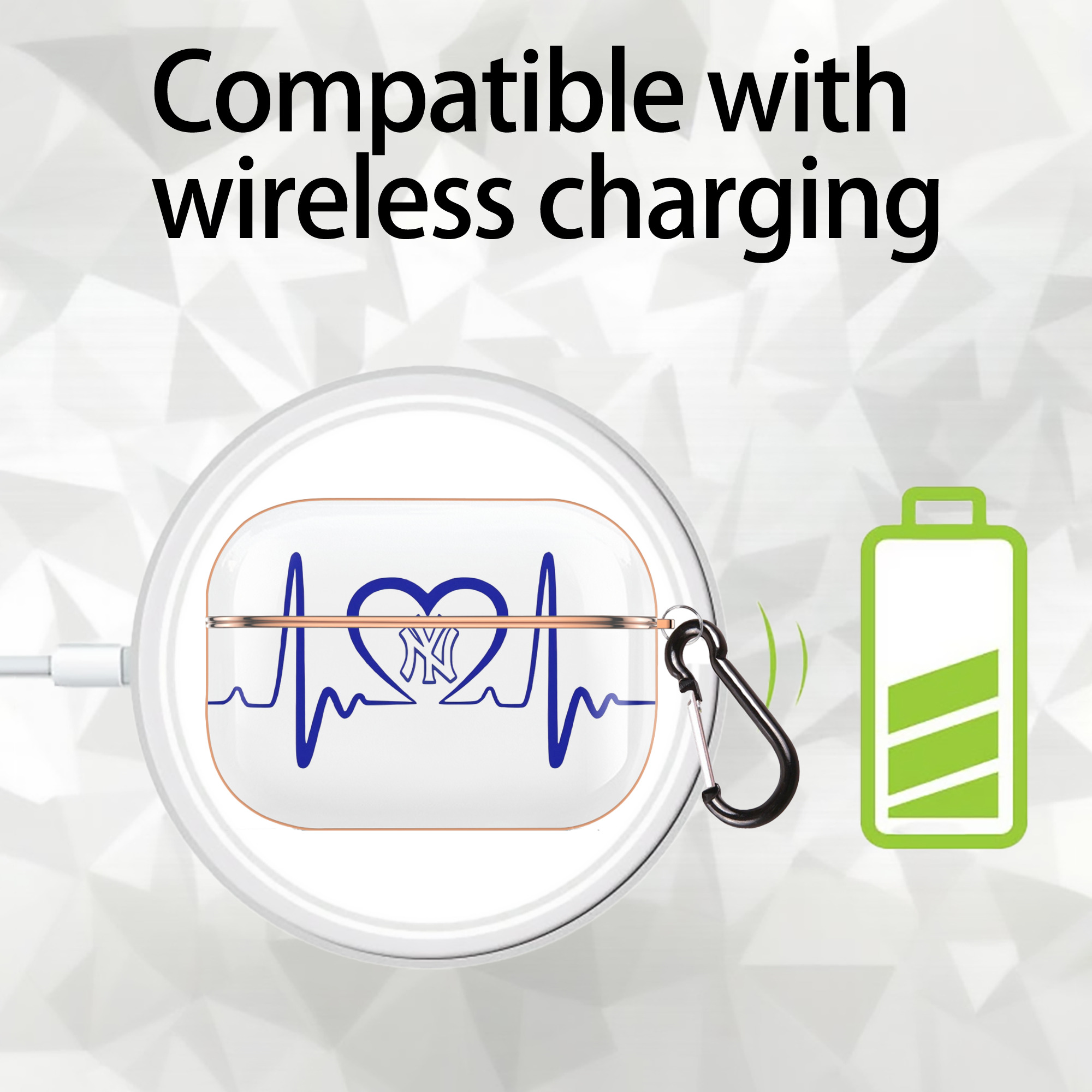 New York Yankees EKG Heart Line AirPods Pro Protective Case Rose Gold, Flexible PC Material, Precise Fit, Anti-Slip Cover, Full Protection, Fingerprint Resistant, Washable With Keychain