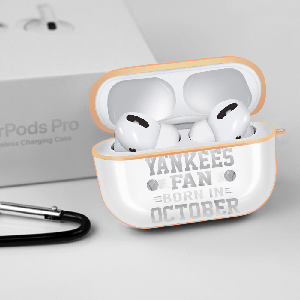 New York Yankees Never Underestimate A Yankees Fan Born in October AirPods Pro Protective Case Rose Gold, Flexible PC Material, Precise Fit, Anti-Slip Cover, Full Protection, Fingerprint Resistant, Washable With Keychain