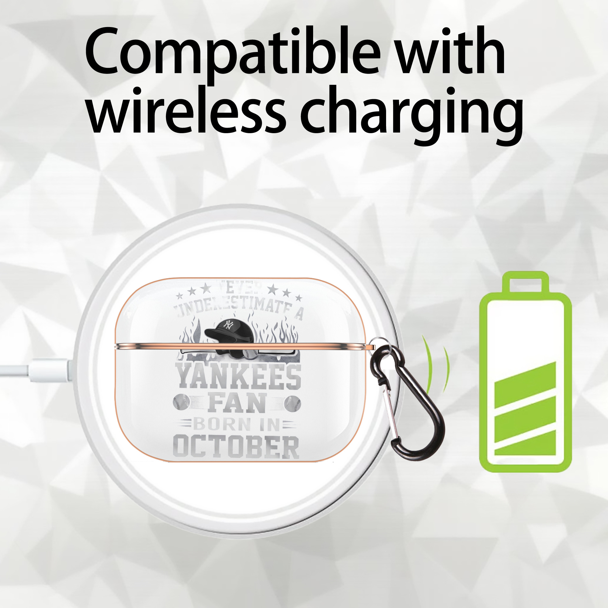 New York Yankees Never Underestimate A Yankees Fan Born in October AirPods Pro Protective Case Rose Gold, Flexible PC Material, Precise Fit, Anti-Slip Cover, Full Protection, Fingerprint Resistant, Washable With Keychain