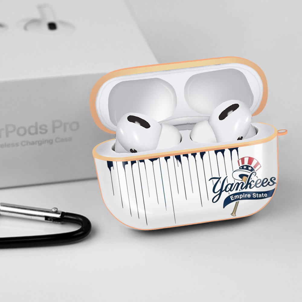 New York Yankees I Bleed Pinstripes AirPods Pro Protective Case Rose Gold, Flexible PC Material, Precise Fit, Anti-Slip Cover, Full Protection, Fingerprint Resistant, Washable With Keychain