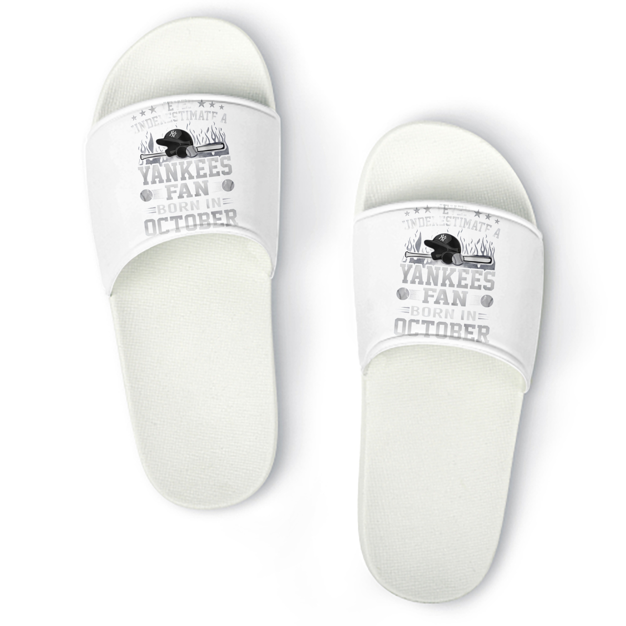 New York Yankees Never Underestimate A Yankees Fan Born in October PVC Home Slippers For Men & Women – Durable, Comfortable, Waterproof, Non-Slip, Stylish Casual Indoor & Outdoor Sandals