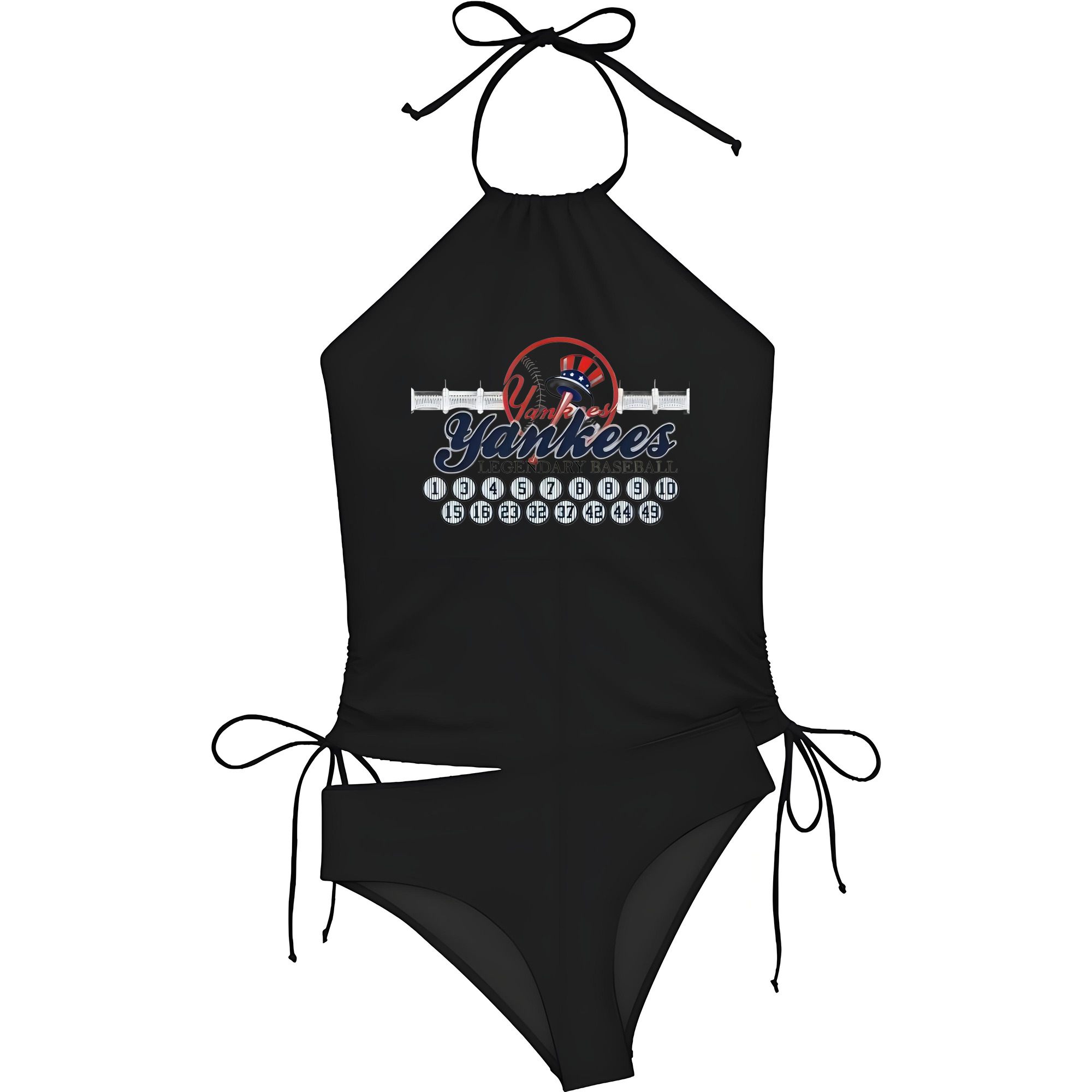 New York Yankees Legendary Baseball Women's Heat Transfer Printed Two-Piece Bikini Set – Sexy One-Shoulder Top & Triangle Bottom, Soft Nylon-Spandex, Perfect for Beach, Pool & Vacation