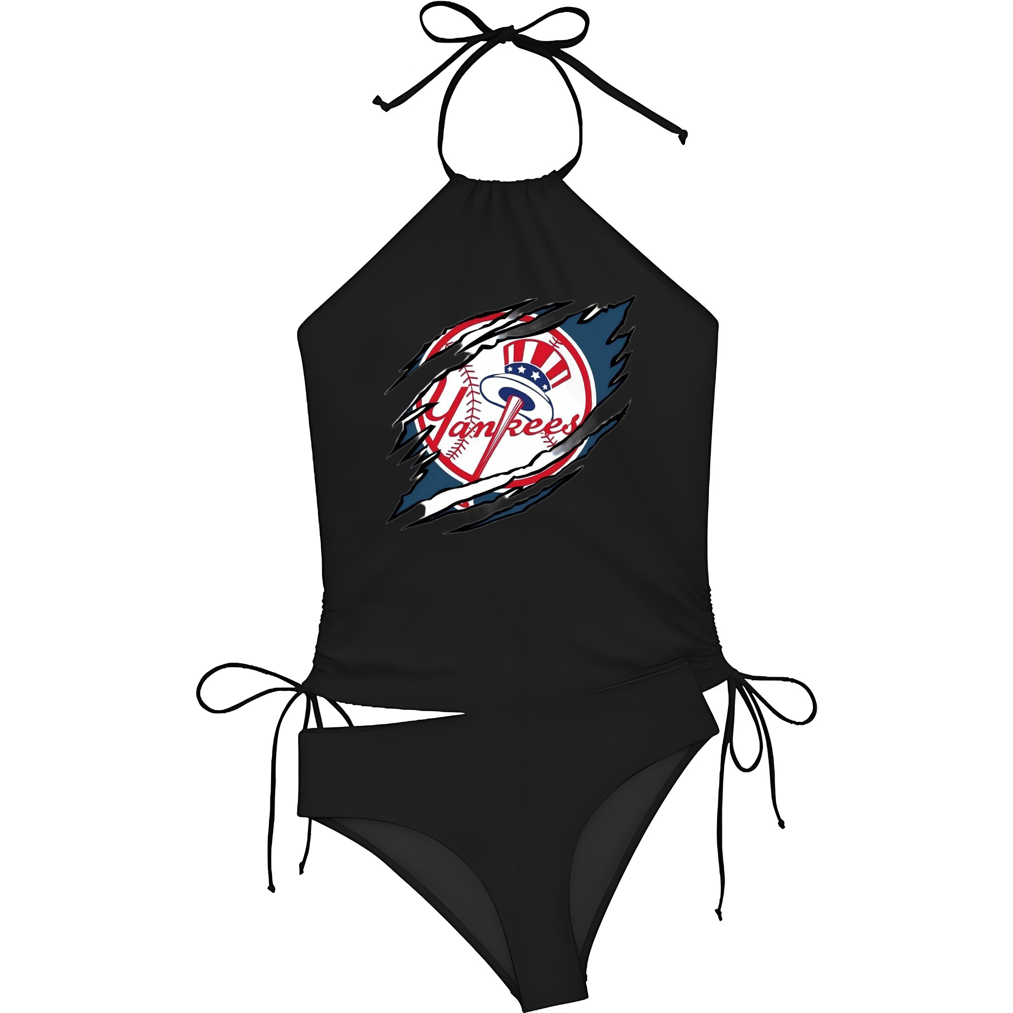 New York Yankees Claw Logo Women's Heat Transfer Printed Two-Piece Bikini Set – Sexy One-Shoulder Top & Triangle Bottom, Soft Nylon-Spandex, Perfect for Beach, Pool & Vacation