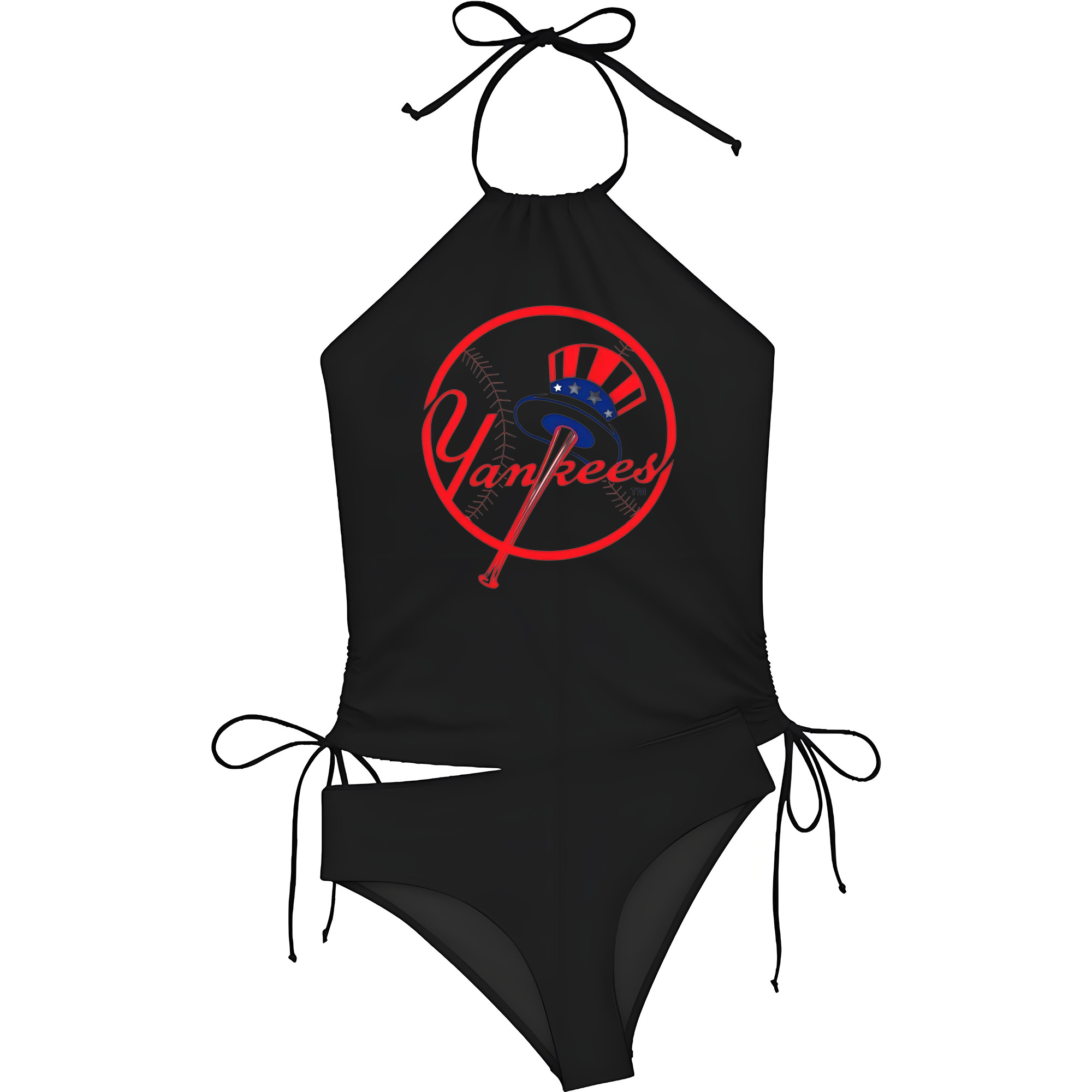 New York Yankees Logo Women's Heat Transfer Printed Two-Piece Bikini Set – Sexy One-Shoulder Top & Triangle Bottom, Soft Nylon-Spandex, Perfect for Beach, Pool & Vacation