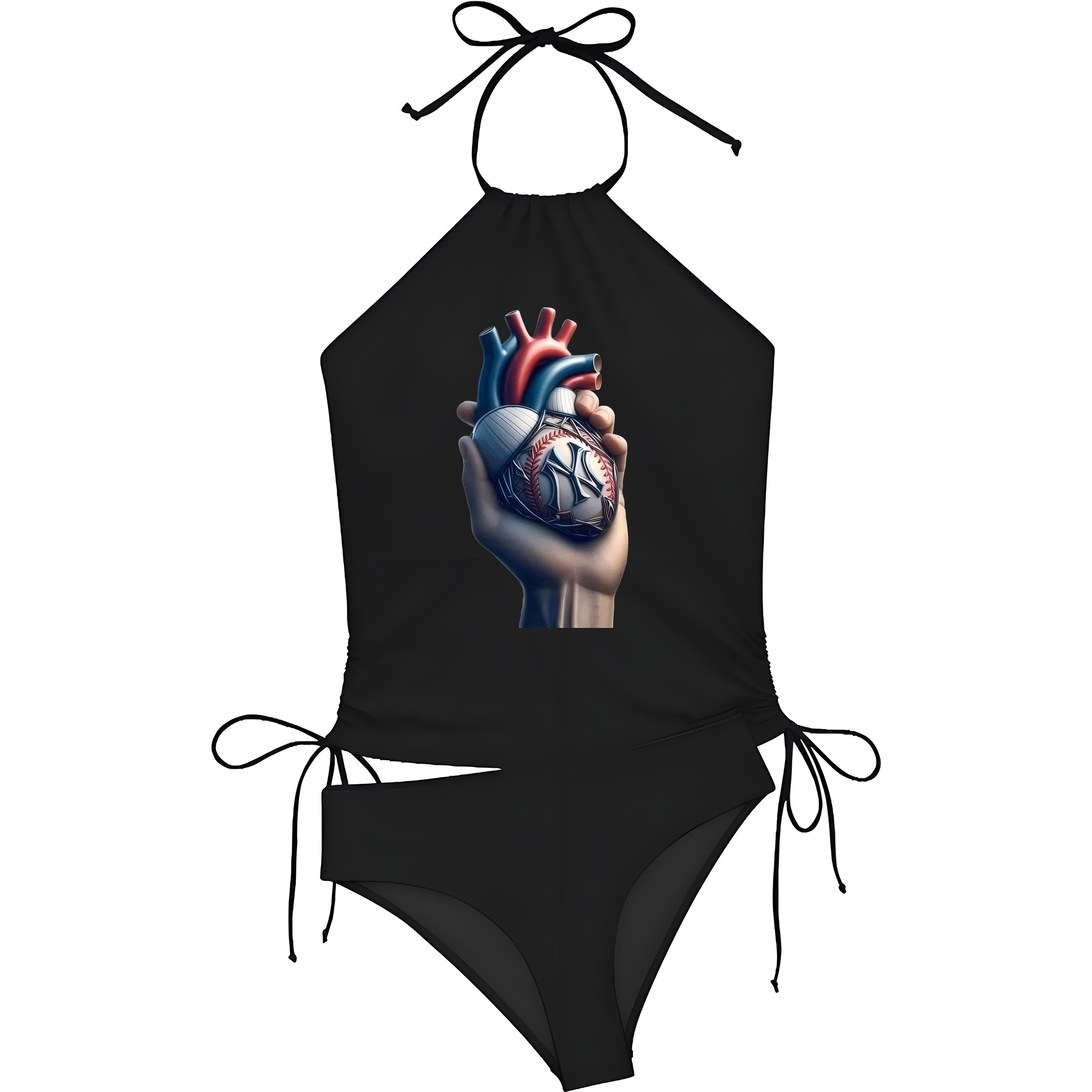 New York Yankees Heart Women's Heat Transfer Printed Two-Piece Bikini Set – Sexy One-Shoulder Top & Triangle Bottom, Soft Nylon-Spandex, Perfect for Beach, Pool & Vacation