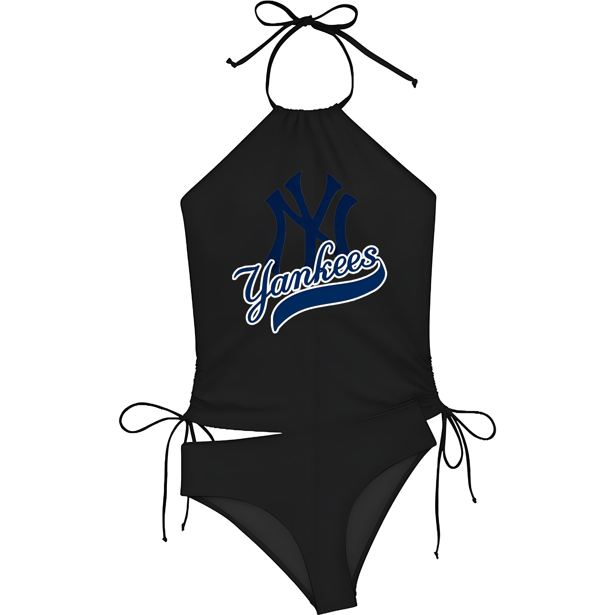New York Yankees Blue Logo Women's Heat Transfer Printed Two-Piece Bikini Set – Sexy One-Shoulder Top & Triangle Bottom, Soft Nylon-Spandex, Perfect for Beach, Pool & Vacation