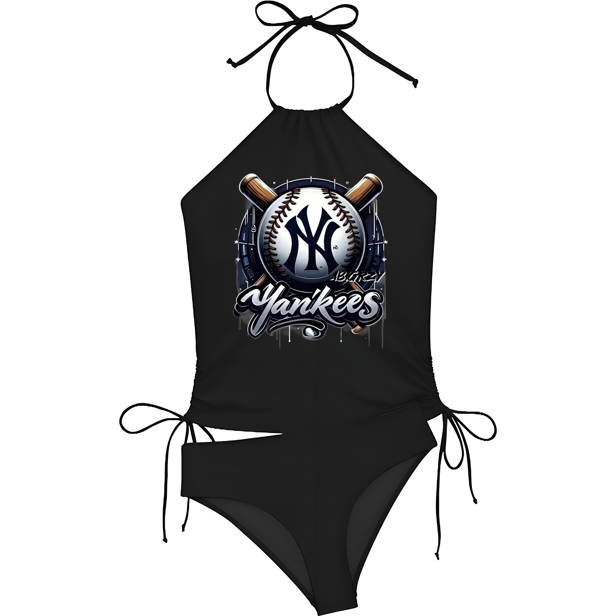 New York Yankees Baseball Women's Heat Transfer Printed Two-Piece Bikini Set – Sexy One-Shoulder Top & Triangle Bottom, Soft Nylon-Spandex, Perfect for Beach, Pool & Vacation