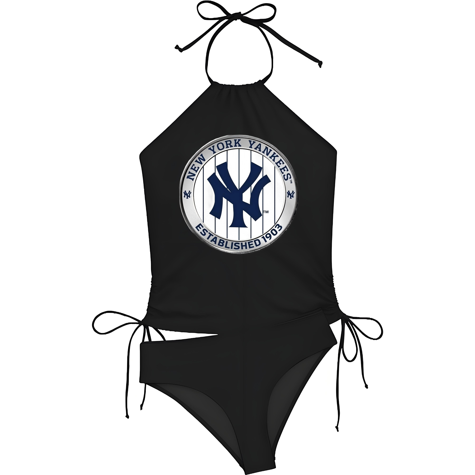 New York Yankees Established 1903 Women's Heat Transfer Printed Two-Piece Bikini Set – Sexy One-Shoulder Top & Triangle Bottom, Soft Nylon-Spandex, Perfect for Beach, Pool & Vacation