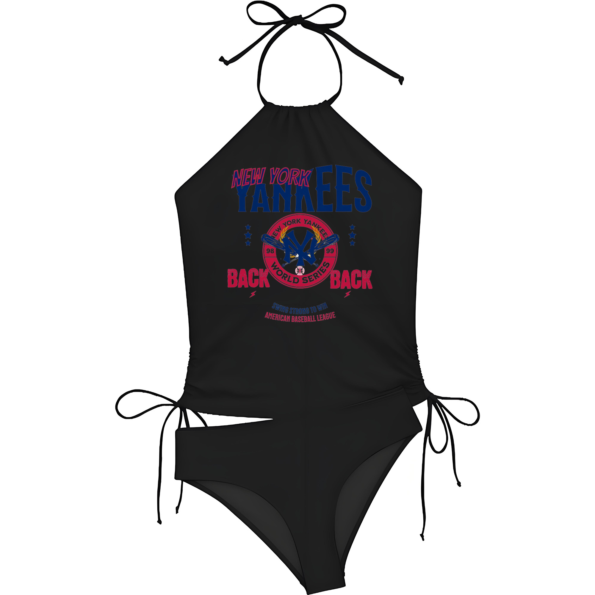 New York Yankees WS Back 2 Back 98-99 Women's Heat Transfer Printed Two-Piece Bikini Set – Sexy One-Shoulder Top & Triangle Bottom, Soft Nylon-Spandex, Perfect for Beach, Pool & Vacation