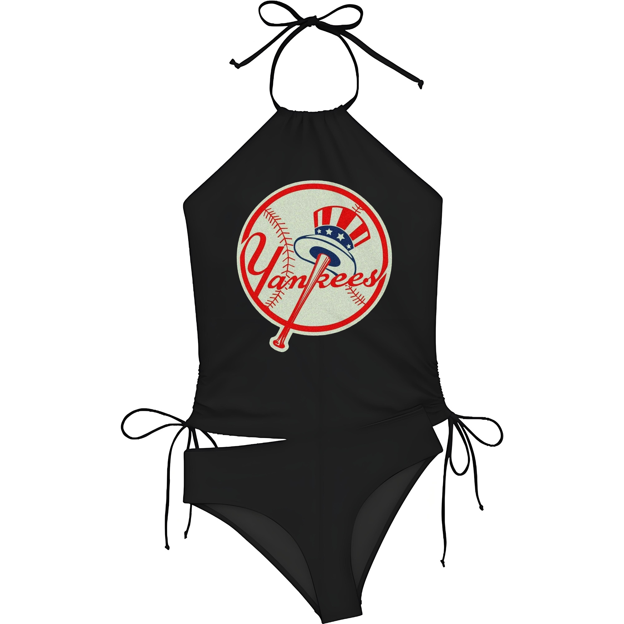 New York Yankees Logo Women's Heat Transfer Printed Two-Piece Bikini Set – Sexy One-Shoulder Top & Triangle Bottom, Soft Nylon-Spandex, Perfect for Beach, Pool & Vacation