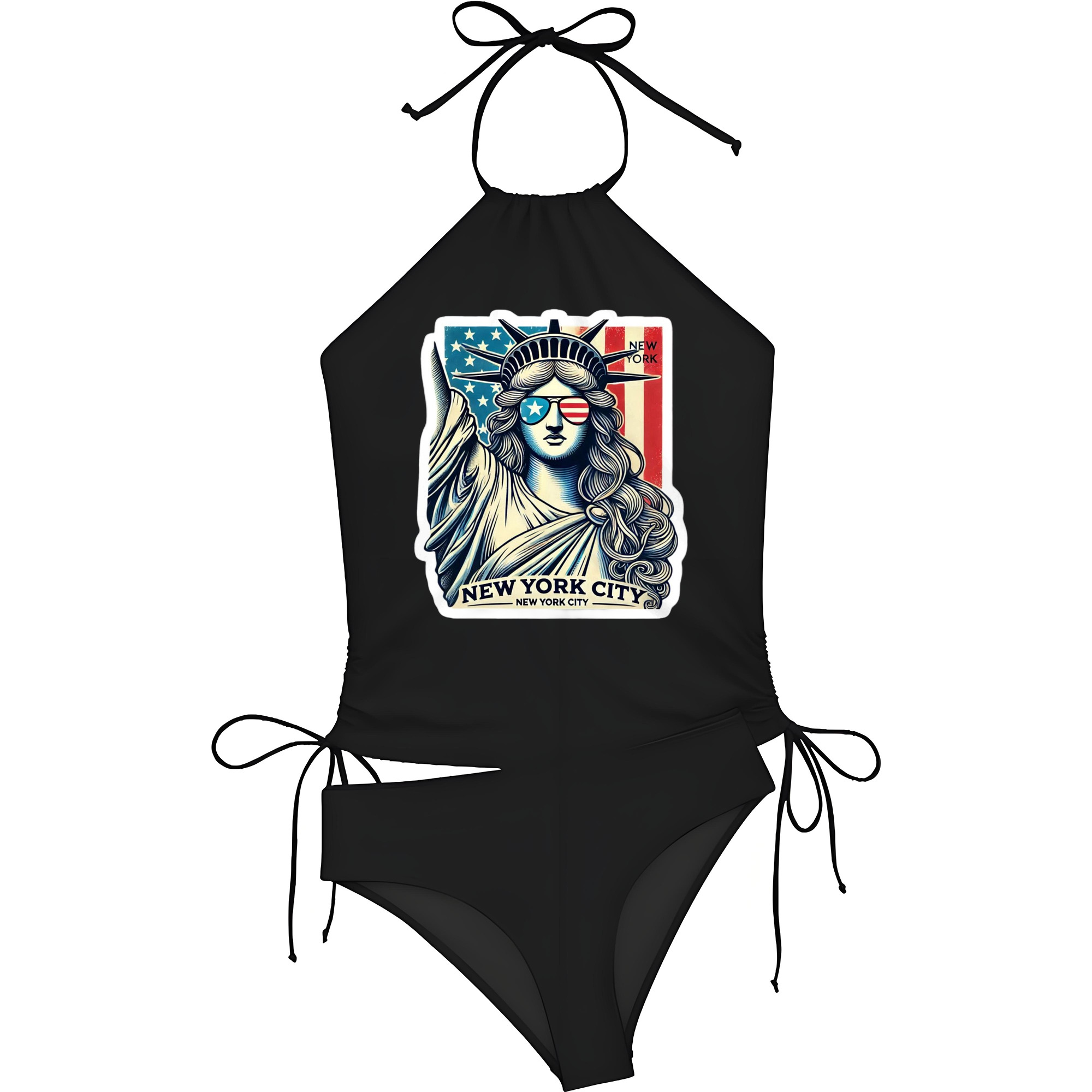 New York Yankees Liberty Women's Heat Transfer Printed Two-Piece Bikini Set – Sexy One-Shoulder Top & Triangle Bottom, Soft Nylon-Spandex, Perfect for Beach, Pool & Vacation