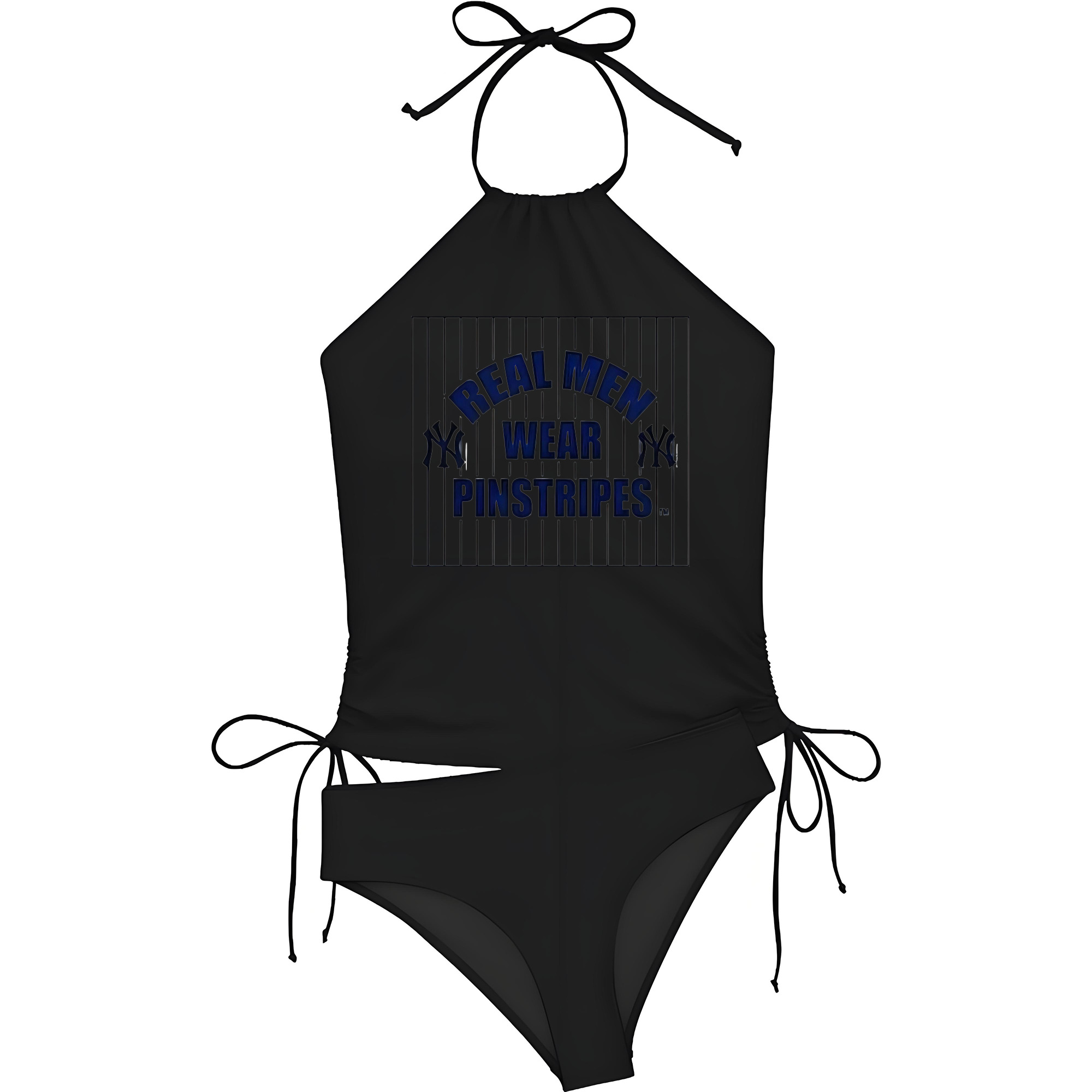New York Yankees Real Men Wear Pinstripes Women's Heat Transfer Printed Two-Piece Bikini Set – Sexy One-Shoulder Top & Triangle Bottom, Soft Nylon-Spandex, Perfect for Beach, Pool & Vacation