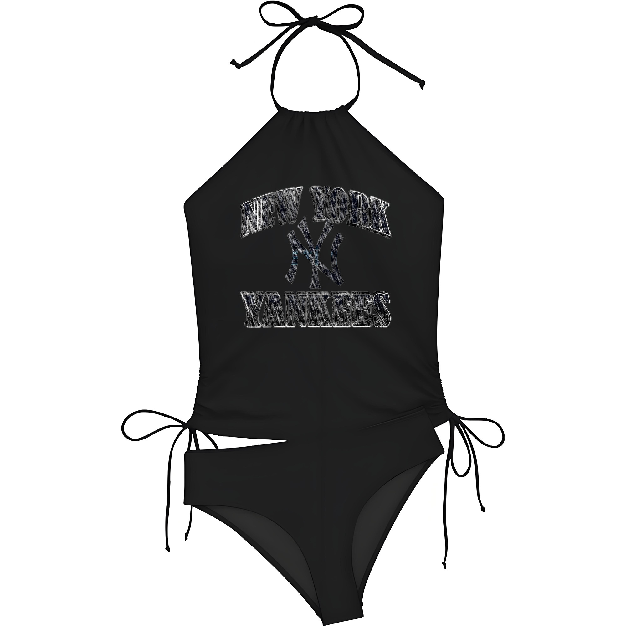 New York Yankees 76 Women's Heat Transfer Printed Two-Piece Bikini Set – Sexy One-Shoulder Top & Triangle Bottom, Soft Nylon-Spandex, Perfect for Beach, Pool & Vacation