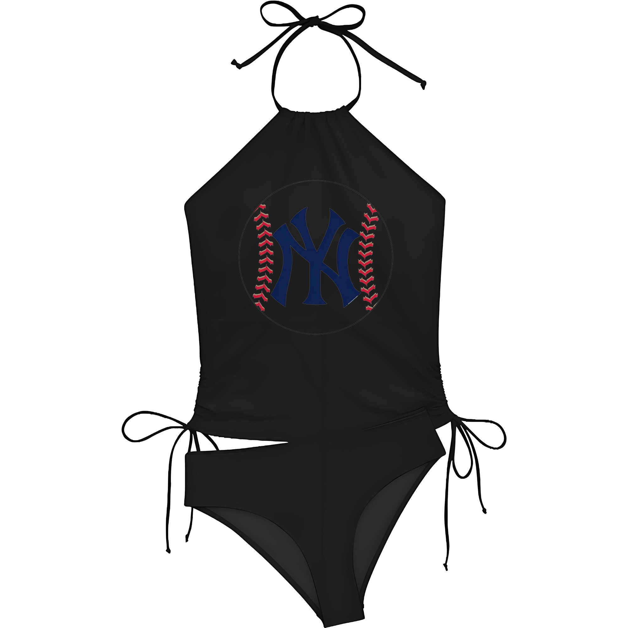 New York Yankees Baseball Women's Heat Transfer Printed Two-Piece Bikini Set – Sexy One-Shoulder Top & Triangle Bottom, Soft Nylon-Spandex, Perfect for Beach, Pool & Vacation