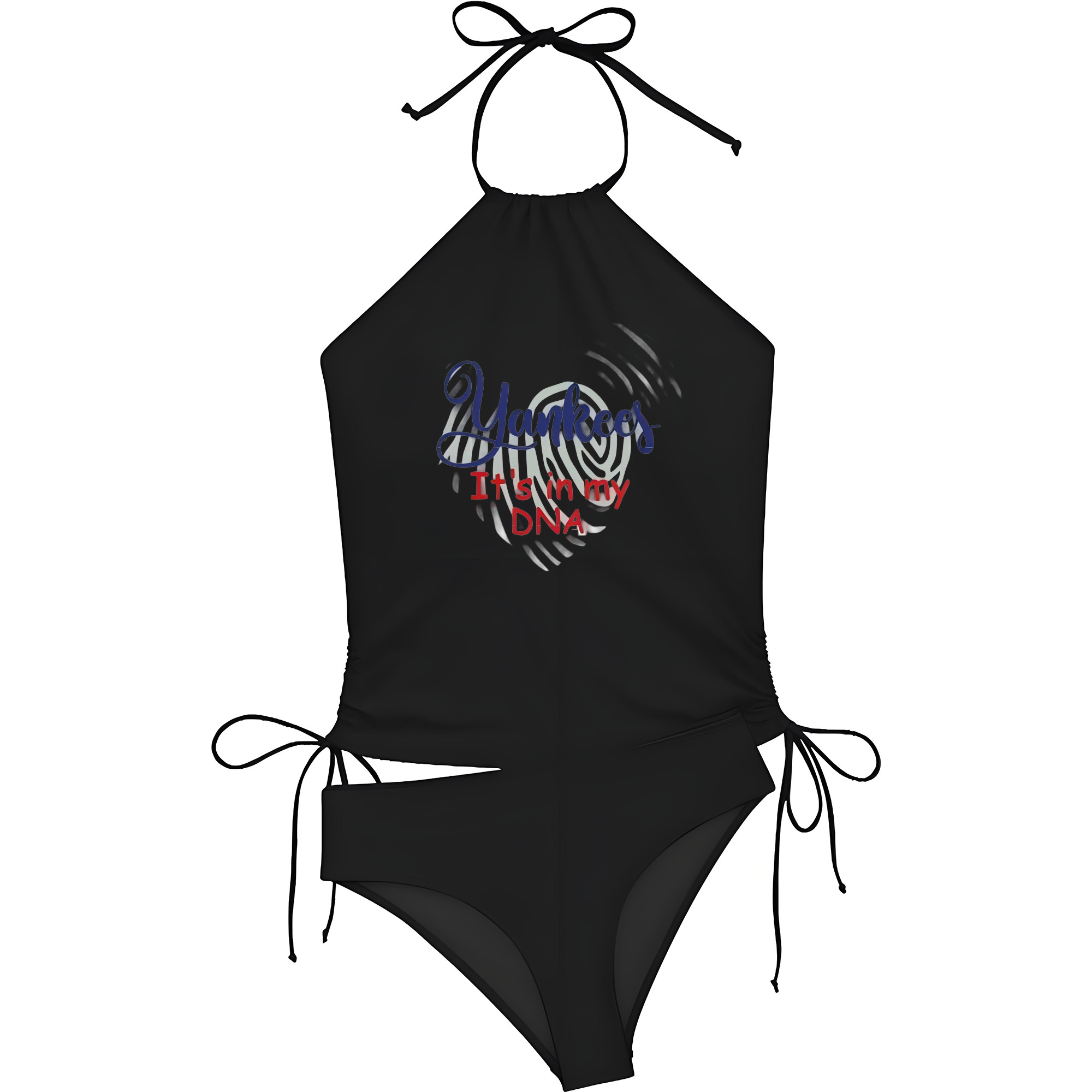 New York Yankees It's In My DNA Women's Heat Transfer Printed Two-Piece Bikini Set – Sexy One-Shoulder Top & Triangle Bottom, Soft Nylon-Spandex, Perfect for Beach, Pool & Vacation