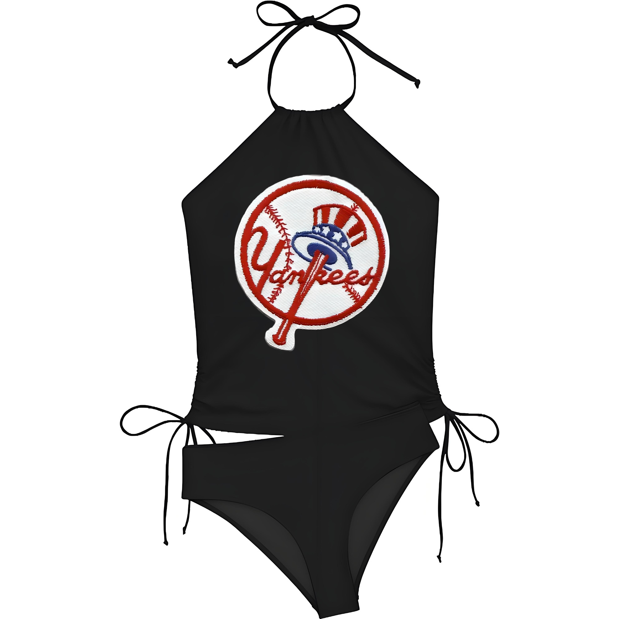 New York Yankees LOGO Women's Heat Transfer Printed Two-Piece Bikini Set – Sexy One-Shoulder Top & Triangle Bottom, Soft Nylon-Spandex, Perfect for Beach, Pool & Vacation