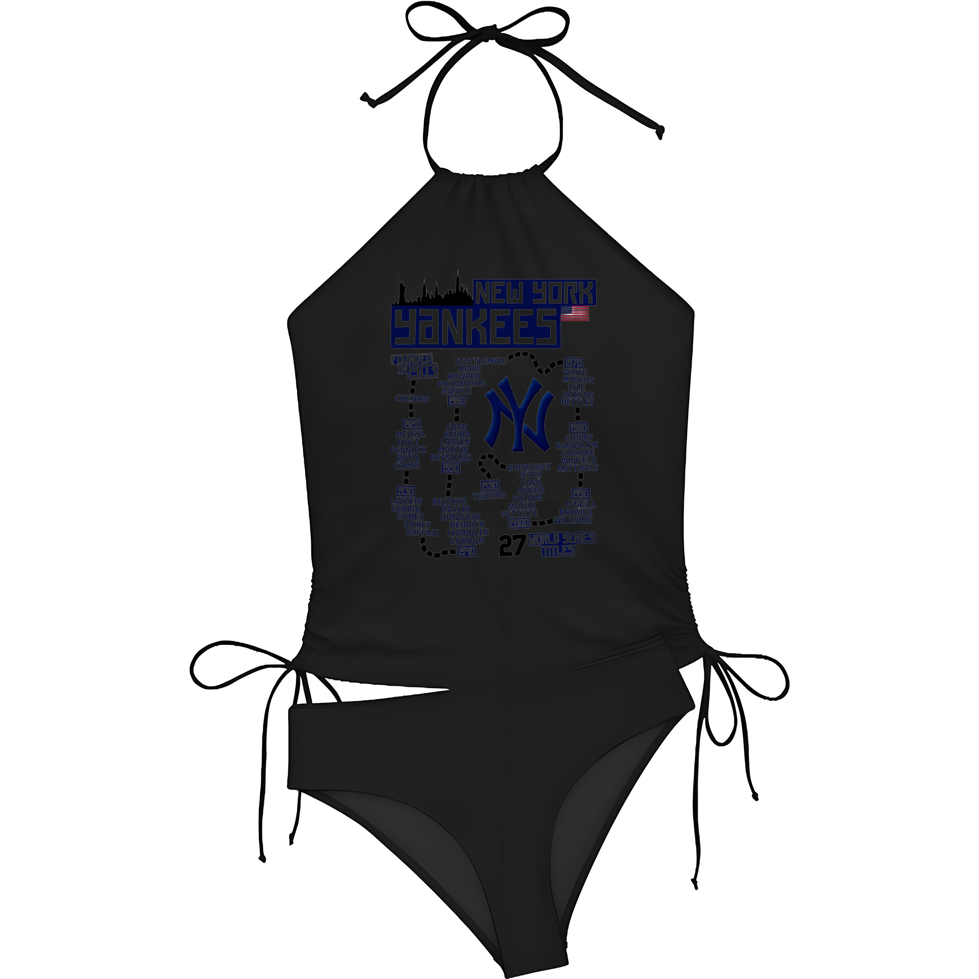 New York Yankees 27 World Series Titles Women's Heat Transfer Printed Two-Piece Bikini Set – Sexy One-Shoulder Top & Triangle Bottom, Soft Nylon-Spandex, Perfect for Beach, Pool & Vacation