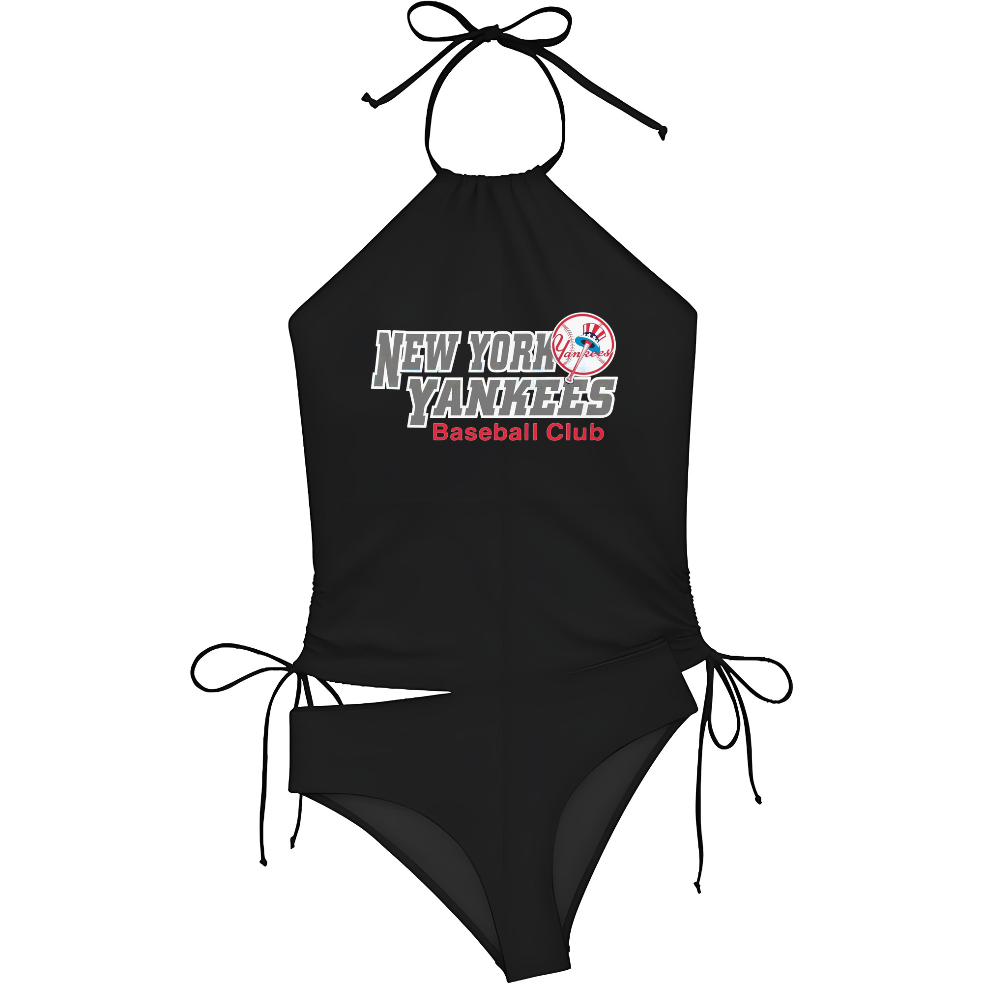 New York Yankees Baseball Club Women's Heat Transfer Printed Two-Piece Bikini Set – Sexy One-Shoulder Top & Triangle Bottom, Soft Nylon-Spandex, Perfect for Beach, Pool & Vacation