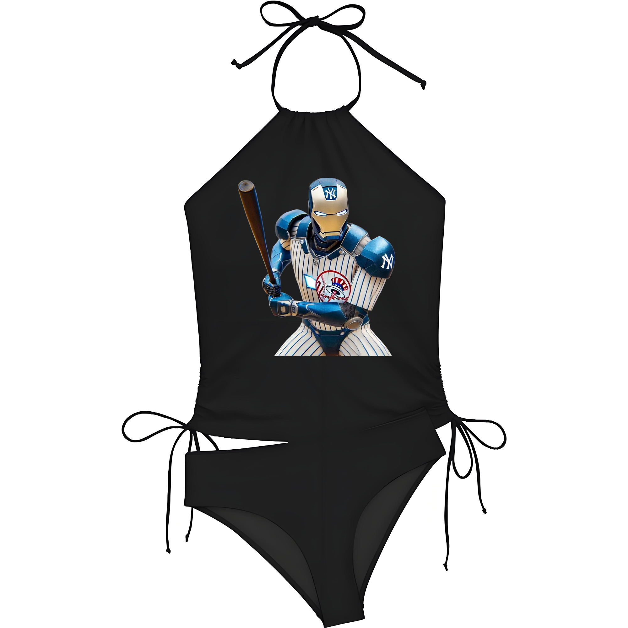 New York Yankees 283 Women's Heat Transfer Printed Two-Piece Bikini Set – Sexy One-Shoulder Top & Triangle Bottom, Soft Nylon-Spandex, Perfect for Beach, Pool & Vacation