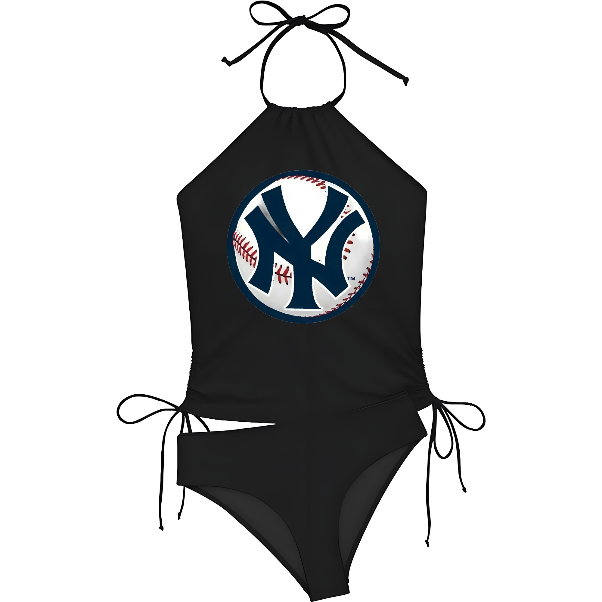 New York Yankees Baseball Women's Heat Transfer Printed Two-Piece Bikini Set – Sexy One-Shoulder Top & Triangle Bottom, Soft Nylon-Spandex, Perfect for Beach, Pool & Vacation